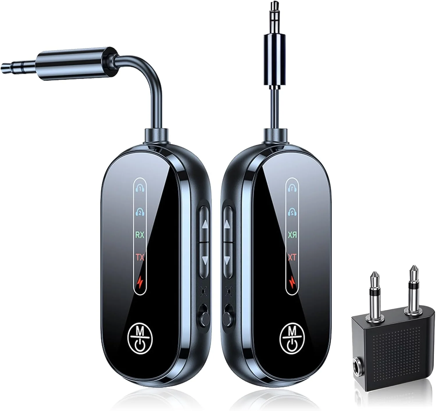 فرستنده بلوتوث 5.4 UOEPOWA برای هواپیما، آداپتور فرستنده 2 در 1 برای 2 جفت ایرپاد یا هدفون با aptX Adaptive، گیرنده صوتی بی سیم جک AUX 3.5 میلی متری برای هواپیما، Airfly pro 2، تلویزیون