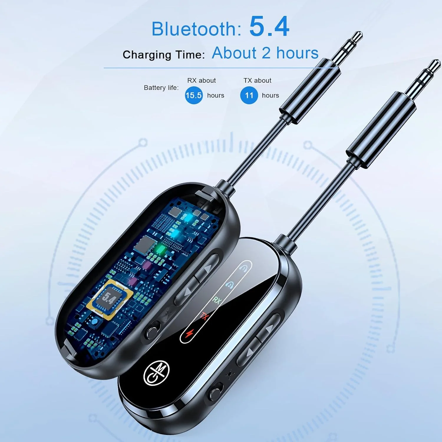 فرستنده بلوتوث 5.4 UOEPOWA برای هواپیما، آداپتور فرستنده 2 در 1 برای 2 جفت ایرپاد یا هدفون با aptX Adaptive، گیرنده صوتی بی سیم جک AUX 3.5 میلی متری برای هواپیما، Airfly pro 2، تلویزیون