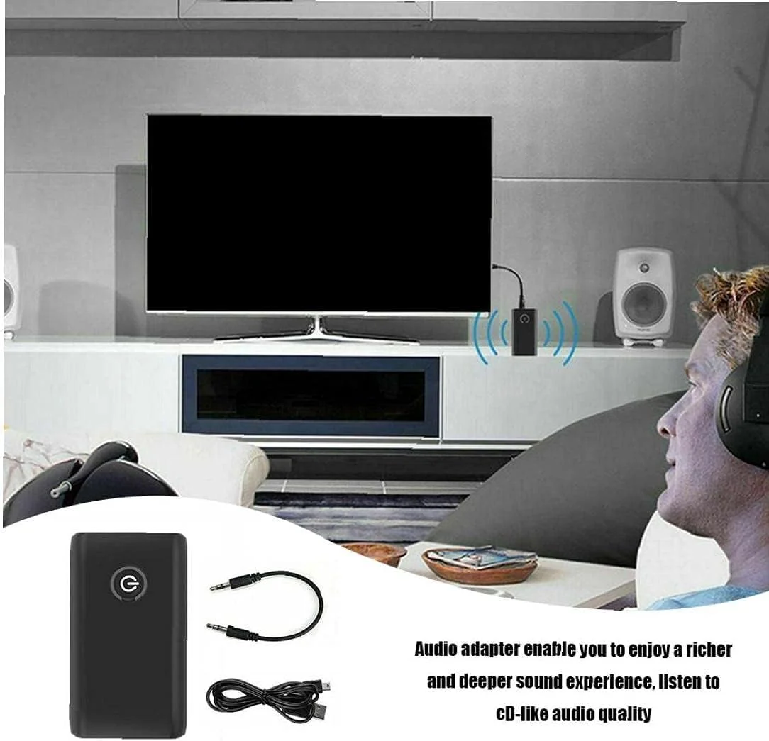 آداپتور صوتی بی سیم 3.5 میلی متری 2 در 1 فرستنده گیرنده، گیرنده قابل حمل برای سیستم صوتی خانگی و لوازم الکترونیکی