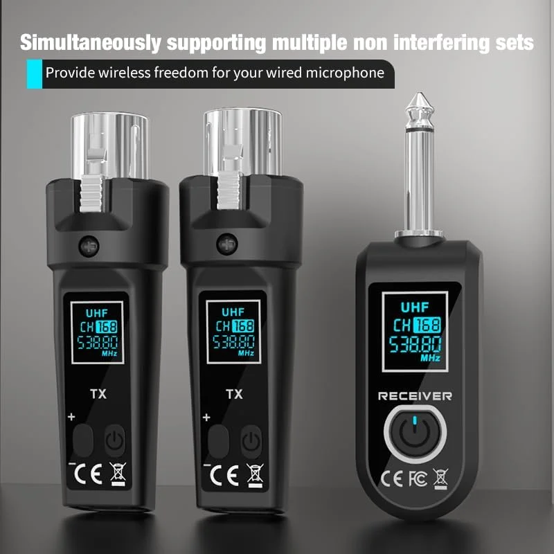 فرستنده و گیرنده XLR بی سیم 2.4 گیگاهرتزی ارتقا یافته، باتری لیتیومی قابل شارژ داخلی برای میکروفون دینامیک، میکسر صدا، گیتار الکتریک باس (1 گیرنده D + 2 فرستنده)