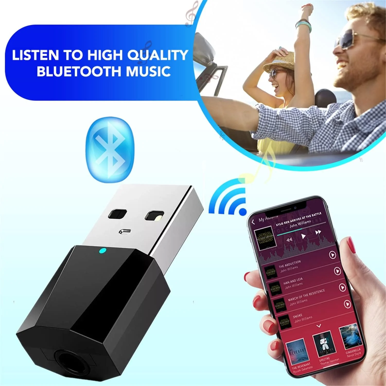 گیرنده صوتی بی سیم SKEIDO آداپتور بلوتوث 5.1 برای تلفن هوشمند/تبلت/لپ تاپ/تلویزیون/کامپیوتر/MP3 (دارای بلوتوث) به هدفون/بلندگو/استریو ماشین (فاقد بلوتوث)