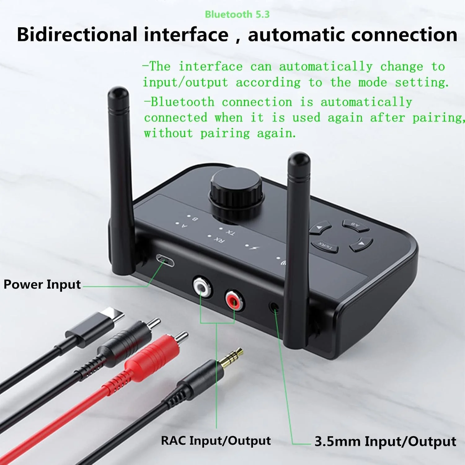 آداپتور فرستنده صوتی بلوتوث 5.3 SYOSI، گیرنده AUX بی سیم بلوتوث 2 در 1 با قابلیت اتصال همزمان به 2 دستگاه، مناسب برای تلویزیون، سی دی، فرستنده موسیقی بی سیم برای هدفون، بلندگو، خودرو، تبلت و سیستم استریو خانگی