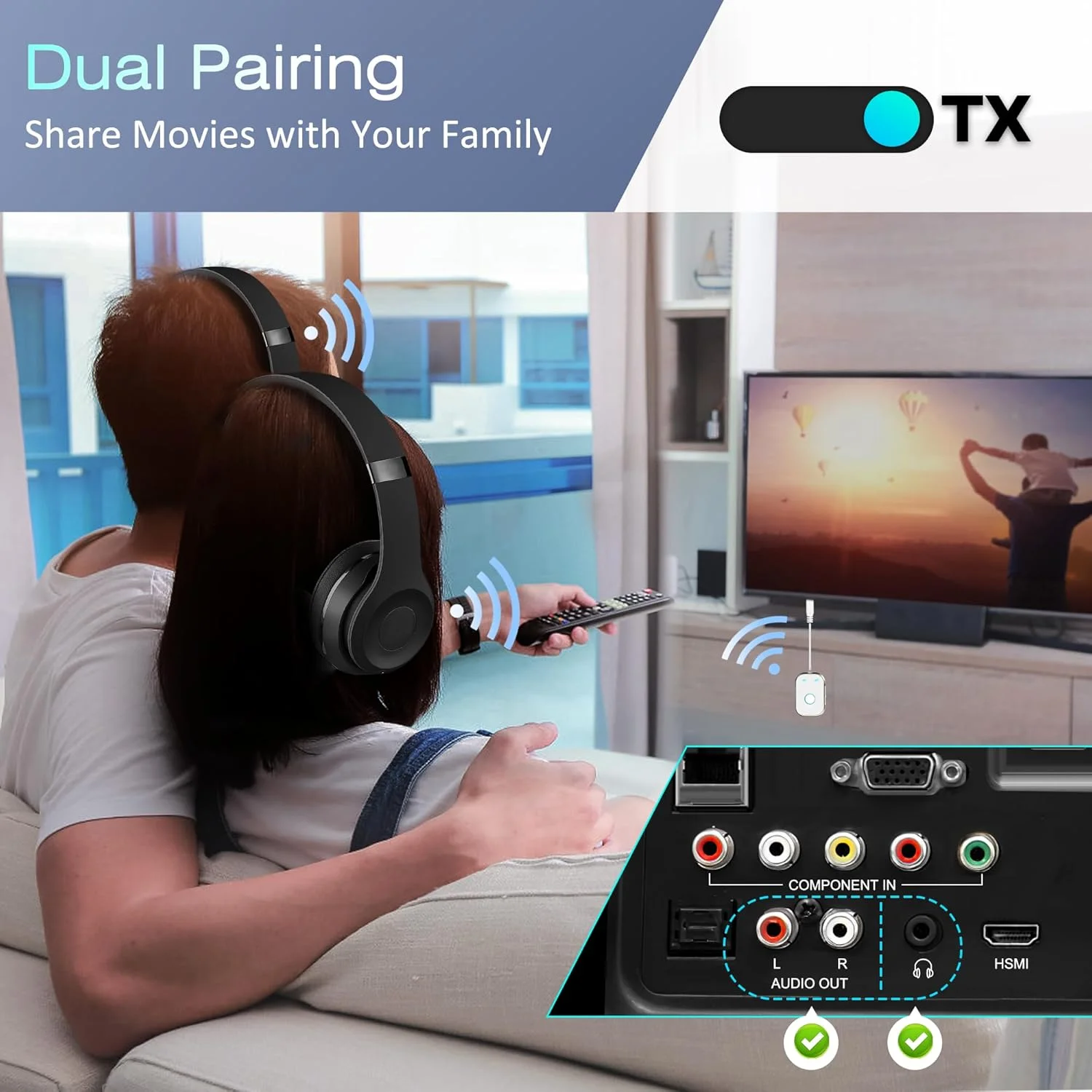 فرستنده گیرنده بلوتوث، آداپتور بی سیم 2 در 1 برای هواپیما، فرستنده بلوتوث 5.3 برای تلویزیون، تجهیزات ورزشی، خودرو، قابل استفاده با جک 3.5 میلی متری و کابل RCA