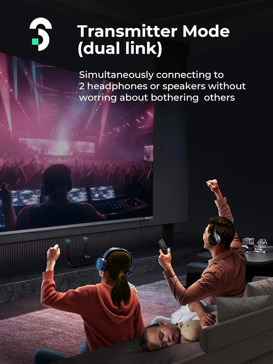 فرستنده و گیرنده بلوتوث 5.3 SOOMFON، آداپتور بلوتوث 3 در 1 برای تلویزیون، فرستنده صوتی بلوتوث با اتصال دوگانه و برد بلند 30 متری، فرستنده برای تلویزیون/هدفون/سیستم های صوتی و غیره