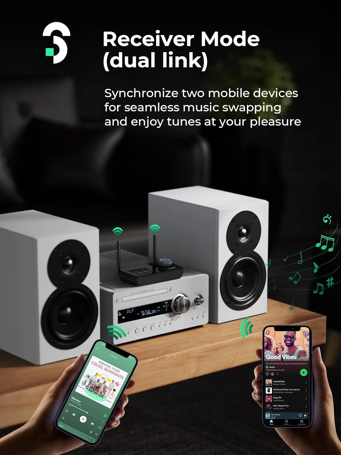 فرستنده و گیرنده بلوتوث 5.3 SOOMFON، آداپتور بلوتوث 3 در 1 برای تلویزیون، فرستنده صوتی بلوتوث با اتصال دوگانه و برد بلند 30 متری، فرستنده برای تلویزیون/هدفون/سیستم های صوتی و غیره