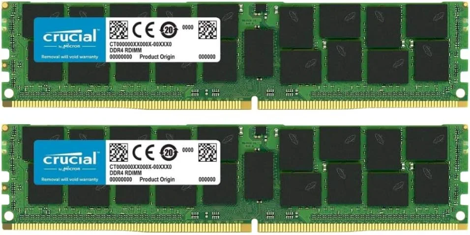 بسته حافظه کروشیال شامل 64 گیگابایت (2 عدد 32 گیگابایتی) DDR4 PC4-21300 2666MHz RDIMM، حافظه ECC رجیستر شده با رتبه دوگانه