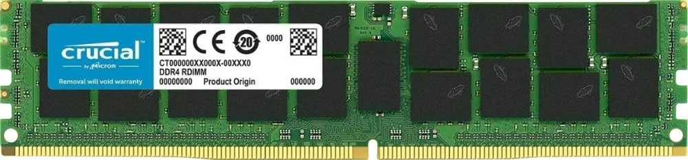 بسته حافظه کروشیال شامل 64 گیگابایت (2 عدد 32 گیگابایتی) DDR4 PC4-21300 2666MHz RDIMM، حافظه ECC رجیستر شده با رتبه دوگانه