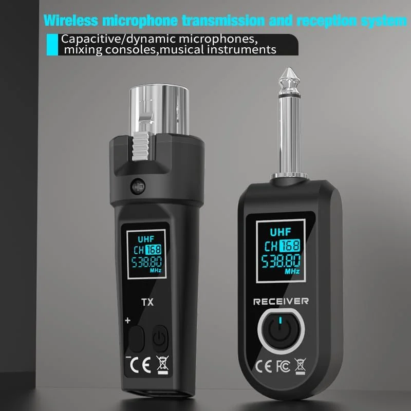 فرستنده و گیرنده بی سیم XLR 2.4 گیگاهرتزی ارتقا یافته، باتری لیتیومی قابل شارژ داخلی برای میکروفون دینامیک، میکسر صدا، گیتار الکتریک باس (1 گیرنده C + 1 فرستنده)