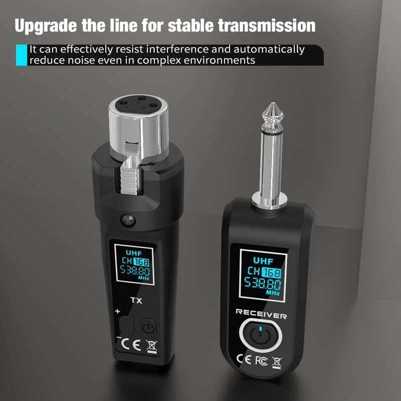 فرستنده و گیرنده بی سیم XLR 2.4 گیگاهرتزی ارتقا یافته، باتری لیتیومی قابل شارژ داخلی برای میکروفون دینامیک، میکسر صدا، گیتار الکتریک باس (1 گیرنده C + 1 فرستنده)
