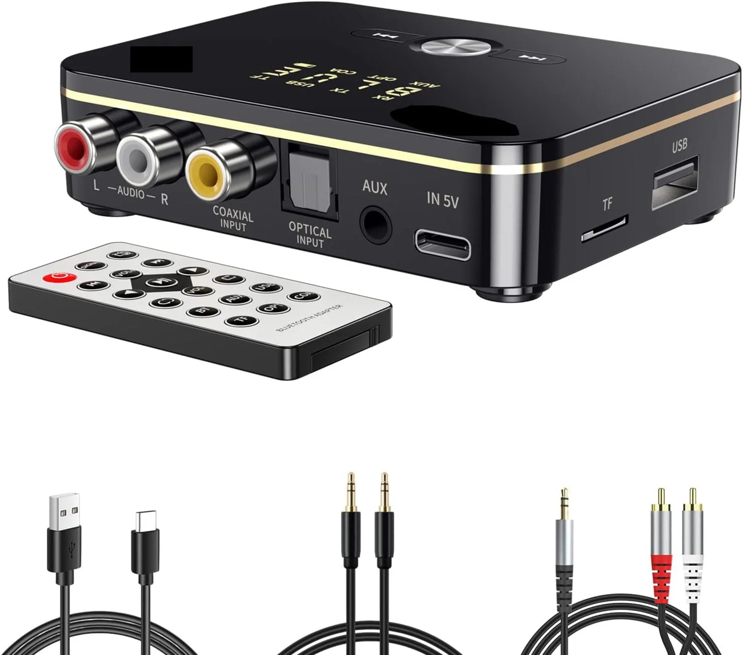 فرستنده و گیرنده صوتی NALACAL 2 در 1، بلوتوث 5.0، با کنترل از راه دور، آداپتور صوتی بلوتوث Hi-Fi با 3.5mm＆RCA، کواکسیال، اپتیکال، NFC، Aptx-LL برای استریو خانگی و خودرو، گیرنده AV یا آمپلی فایر