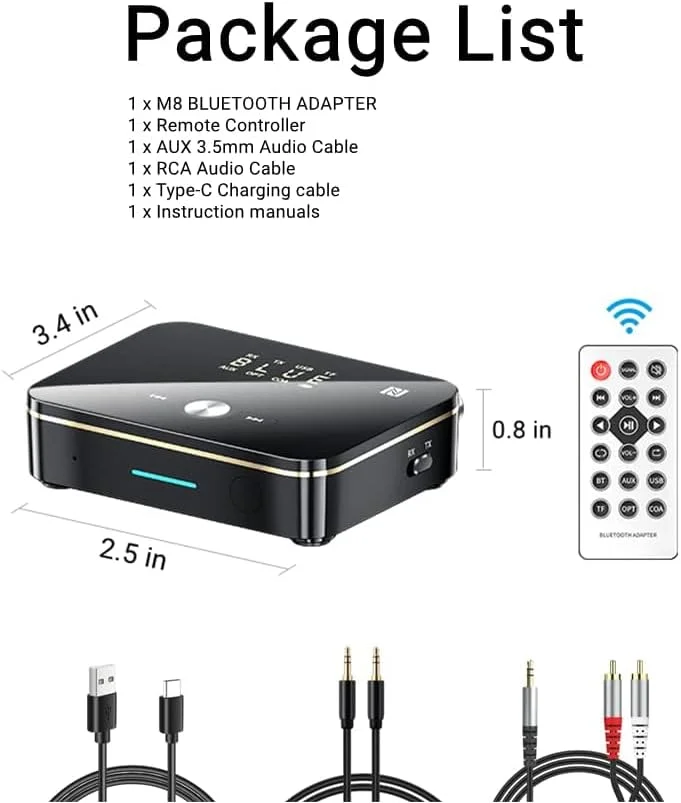 فرستنده و گیرنده صوتی NALACAL 2 در 1، بلوتوث 5.0، با کنترل از راه دور، آداپتور صوتی بلوتوث Hi-Fi با 3.5mm＆RCA، کواکسیال، اپتیکال، NFC، Aptx-LL برای استریو خانگی و خودرو، گیرنده AV یا آمپلی فایر