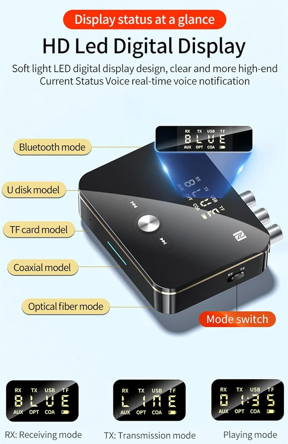 فرستنده و گیرنده صوتی NALACAL 2 در 1، بلوتوث 5.0، با کنترل از راه دور، آداپتور صوتی بلوتوث Hi-Fi با 3.5mm＆RCA، کواکسیال، اپتیکال، NFC، Aptx-LL برای استریو خانگی و خودرو، گیرنده AV یا آمپلی فایر