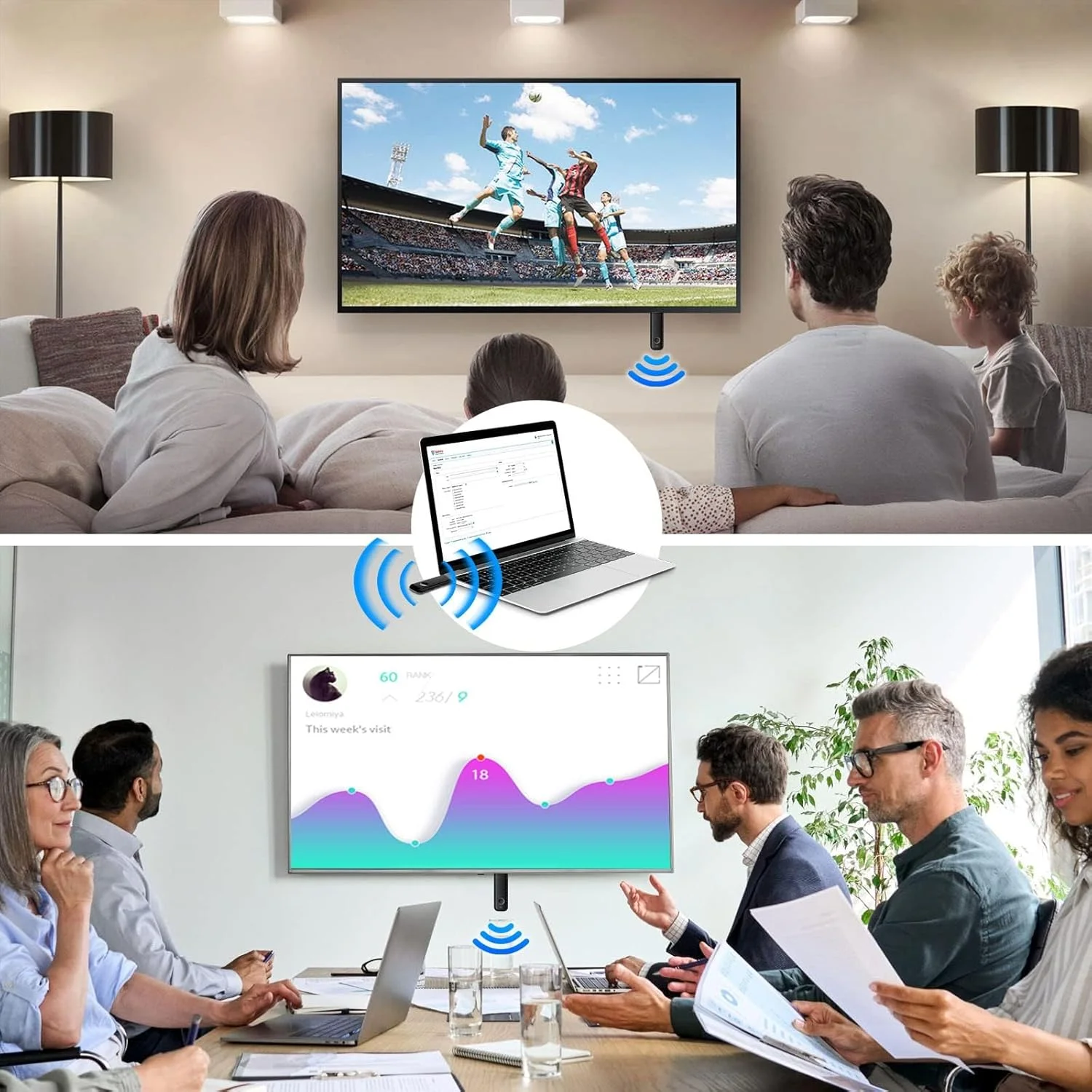 فرستنده و گیرنده HDMI بی سیم NALACAL، آداپتور HDMI قابل حمل بی سیم HD، اتصال آسان، پشتیبانی از 2.4/5 گیگاهرتز برای پخش ویدئو و صدا از لپ تاپ، کامپیوتر به پروژکتور، مشکی