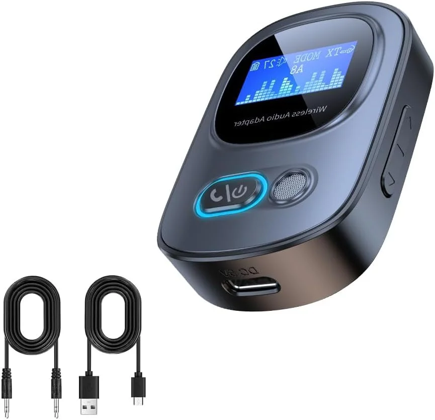 فرستنده و گیرنده بلوتوث NALACAL - آداپتور صوتی بی سیم بلوتوث 5.3 با پخش کارت TF، صفحه نمایش LCD، تاخیر کم، کیفیت بالا - گیرنده و فرستنده بی سیم دو حالته