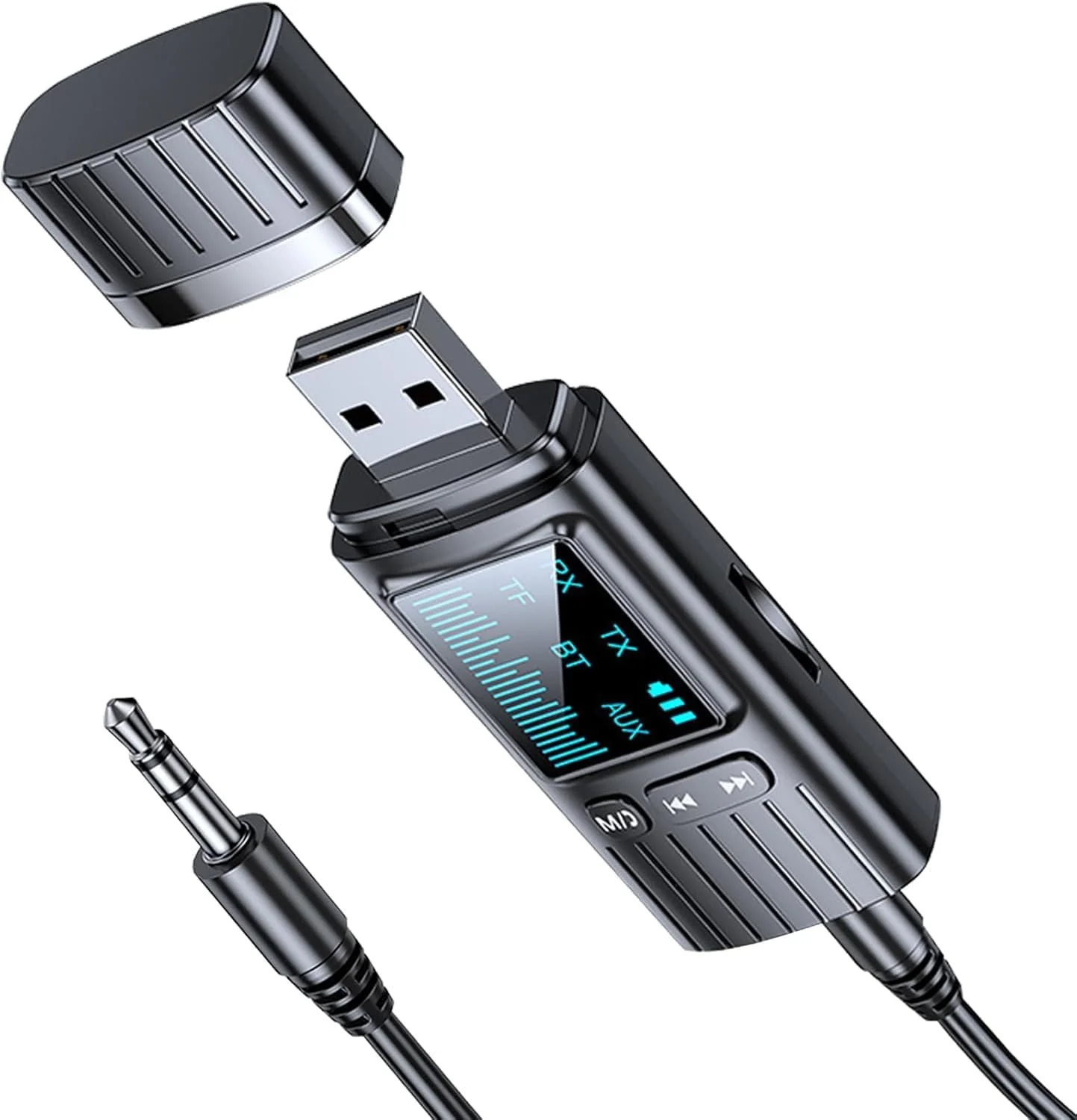 فرستنده و گیرنده بلوتوث 5.4 NALACAL، آداپتور صوتی بی سیم مینی USB با AUX 3.5 میلی متری و نمایشگر LED - برای تلویزیون، رایانه شخصی، خودرو، استریو خانگی، بلندگوها و هدفون های سیمی (مشکی)