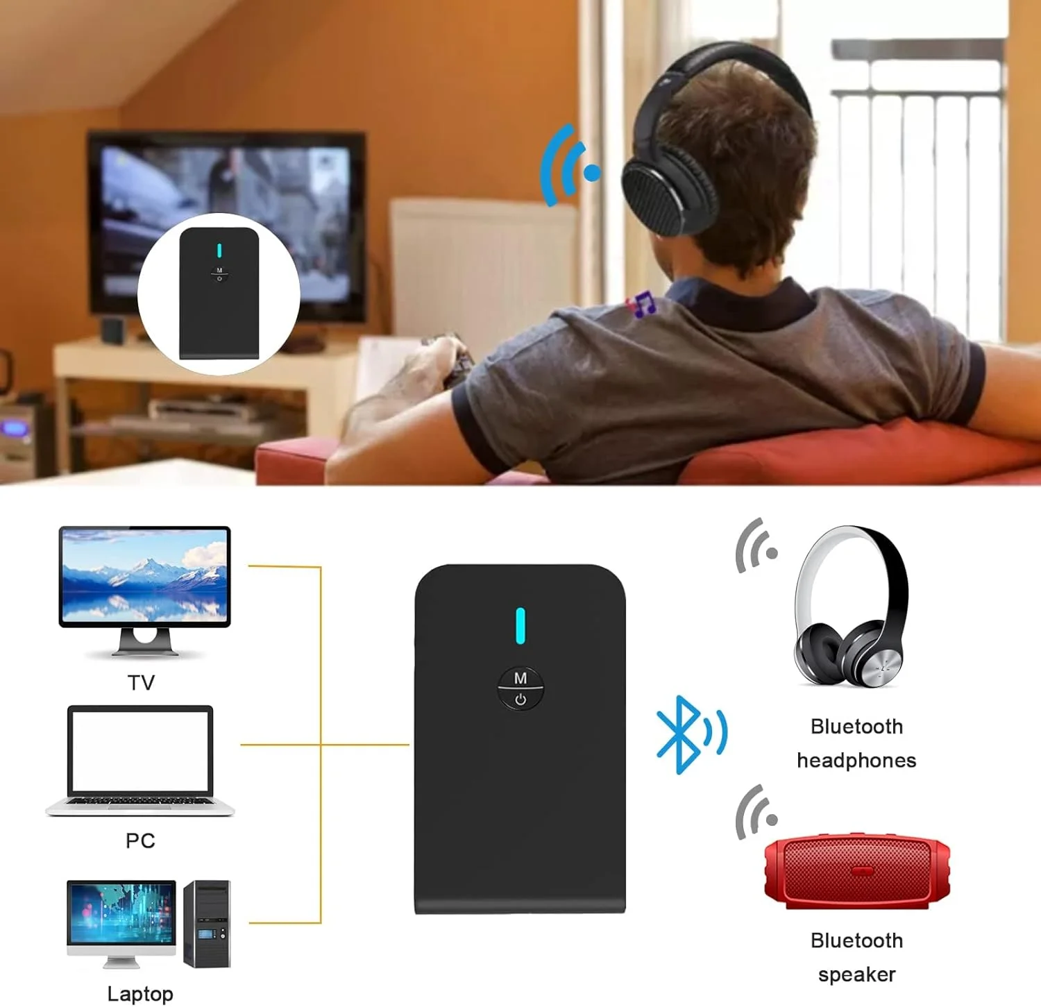 فرستنده و گیرنده بلوتوث 5.0 NALACAL، آداپتور بلوتوث بی سیم 3 در 1، آداپتور صوتی بلوتوث 3.5 میلی متری برای تلویزیون، رایانه شخصی، هدفون، سیستم صوتی خودرو، بلندگوها، مینی قابل حمل، تاخیر کم (مشکی)