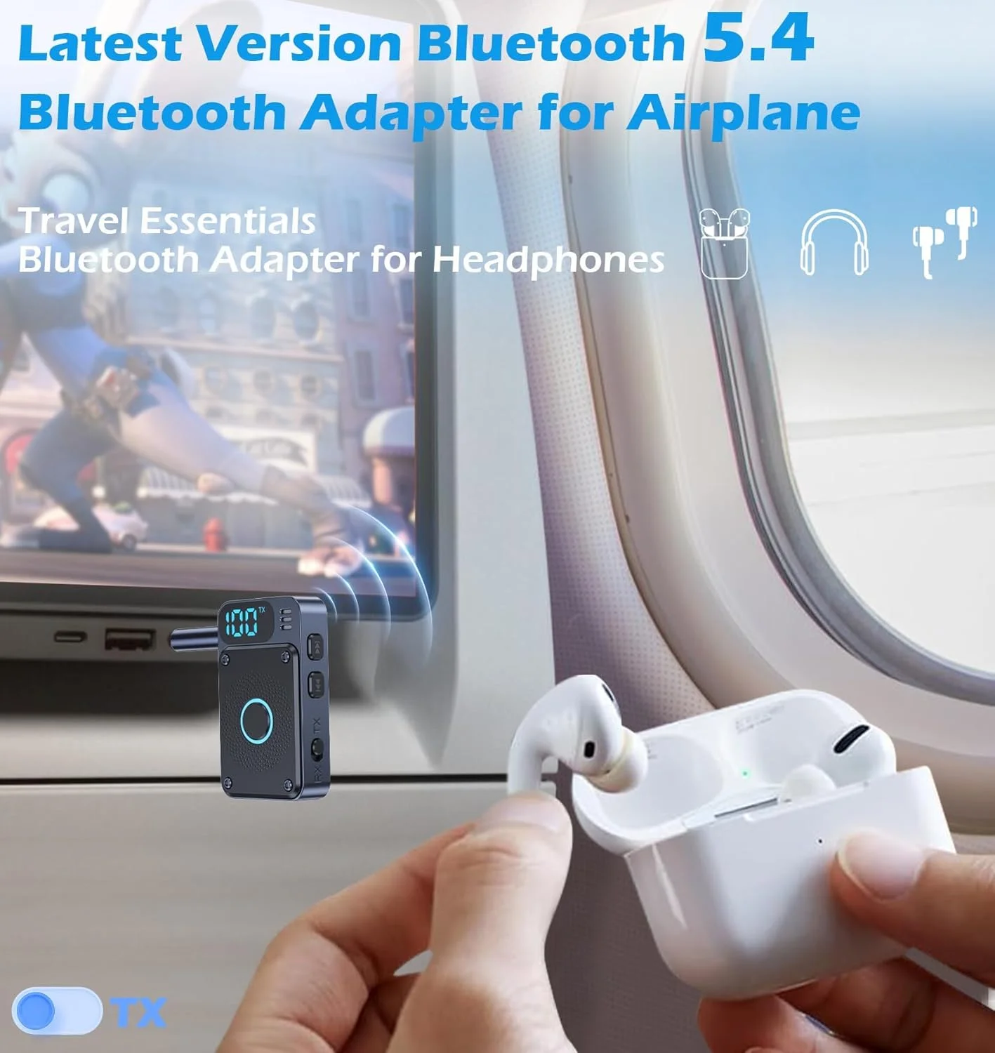 فرستنده گیرنده بلوتوث 5.4 NALACAL، آداپتور صوتی بی سیم برای هواپیما، خودرو، تلویزیون، کامپیوتر، آداپتور بلوتوث AUX با میکروفون، فرستنده بلوتوث با تاخیر کم برای هدفون و سیستم های استریو