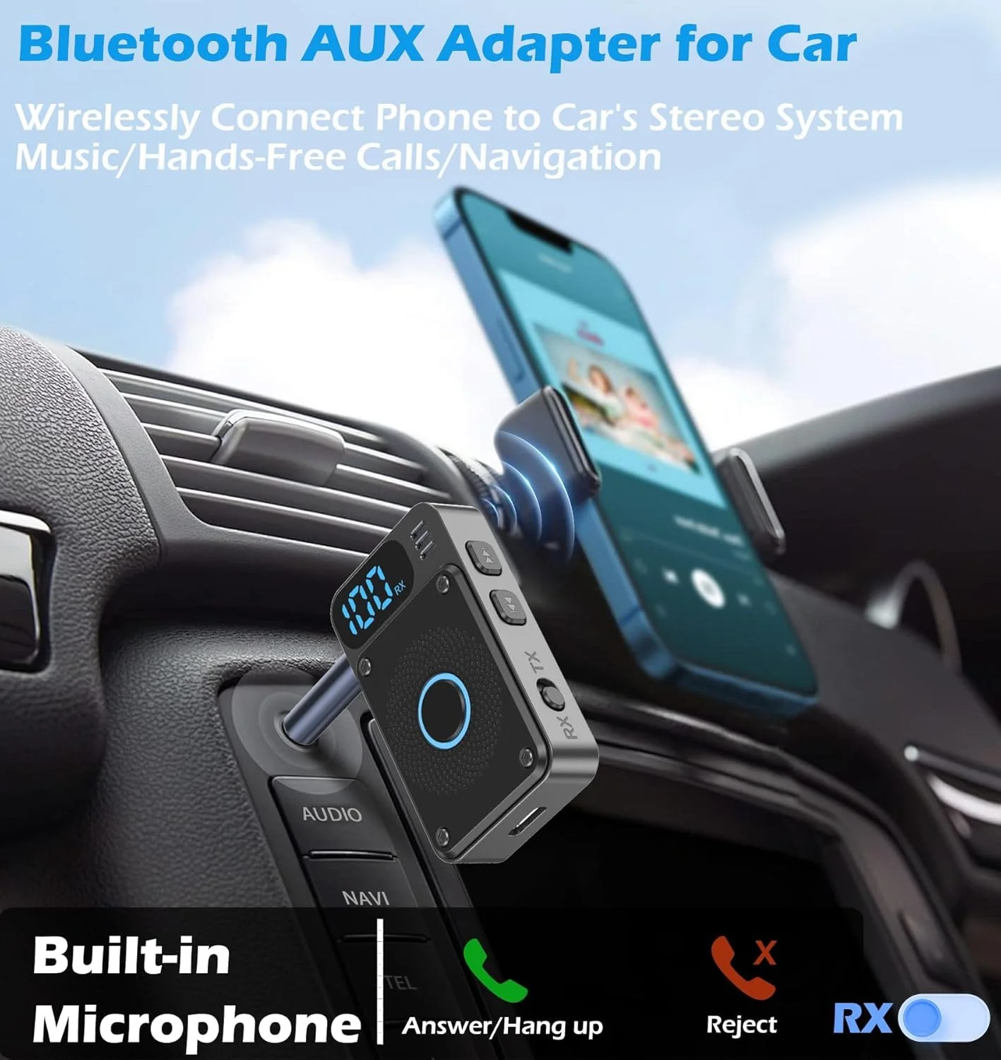 فرستنده گیرنده بلوتوث 5.4 NALACAL، آداپتور صوتی بی سیم برای هواپیما، خودرو، تلویزیون، کامپیوتر، آداپتور بلوتوث AUX با میکروفون، فرستنده بلوتوث با تاخیر کم برای هدفون و سیستم های استریو