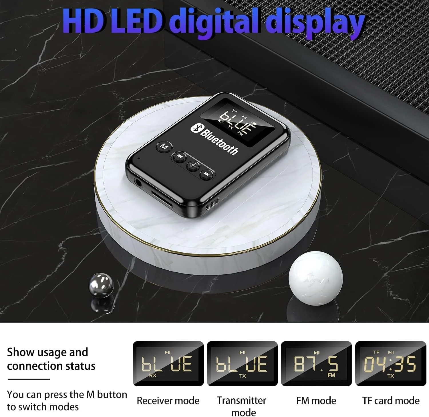 فرستنده بلوتوث NALACAL، گیرنده بلوتوث، با صفحه نمایش LCD، آداپتور بلوتوث صوتی V5.0، برای تلویزیون به هدفون، آداپتور AUX بی سیم 4 در 1، برای تلویزیون/خودرو/رایانه شخصی/سینمای خانگی/بلندگوها/پخش کننده MP3