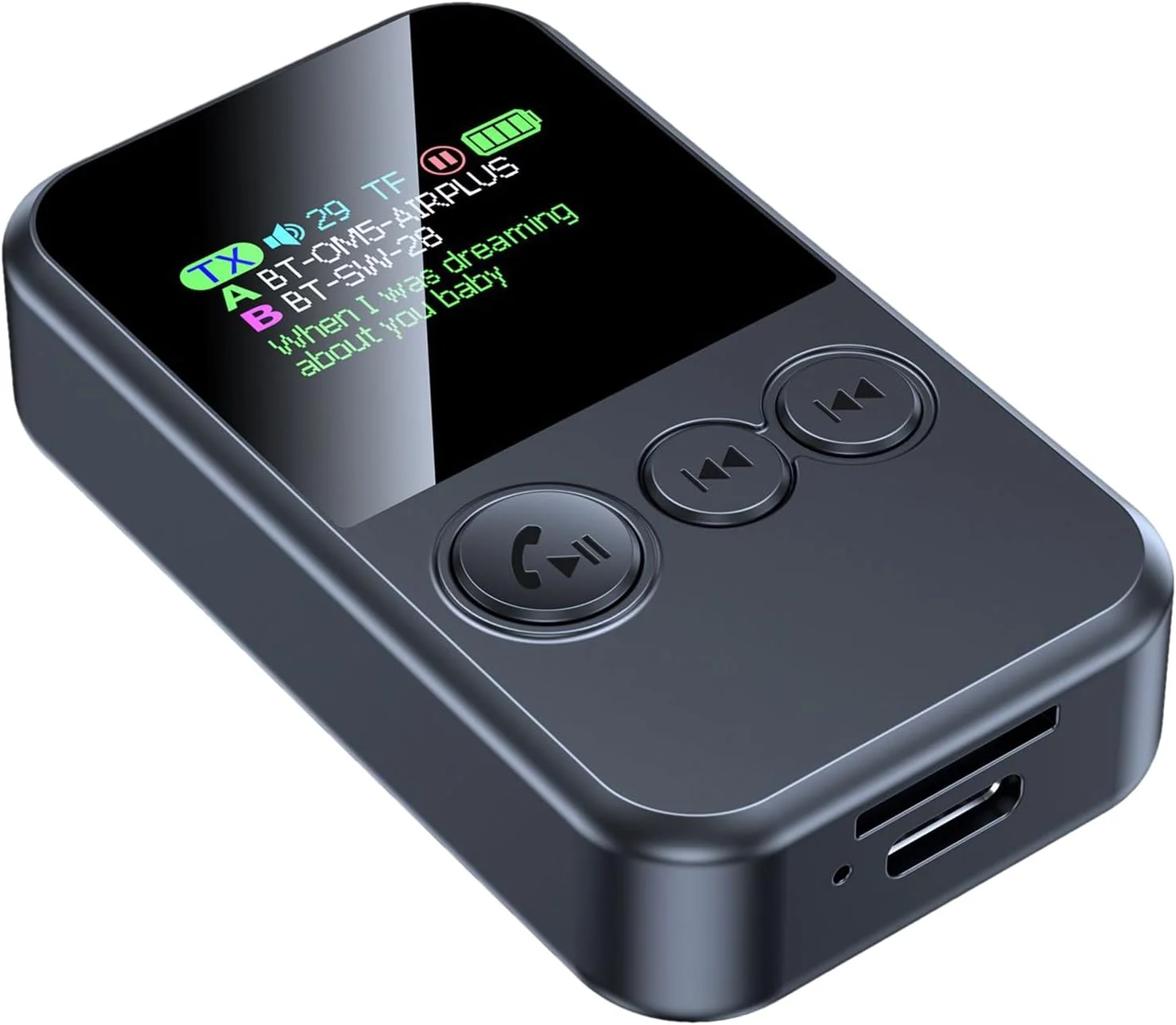 پخش کننده موسیقی - مبدل صفحه رنگی - فرستنده گیرنده بی سیم، برای بلندگو، استریو ماشین، مسافرت در فضای باز، تبلت ها، هدست ها، تلفن های همراه، کودکان، مردان، زنان