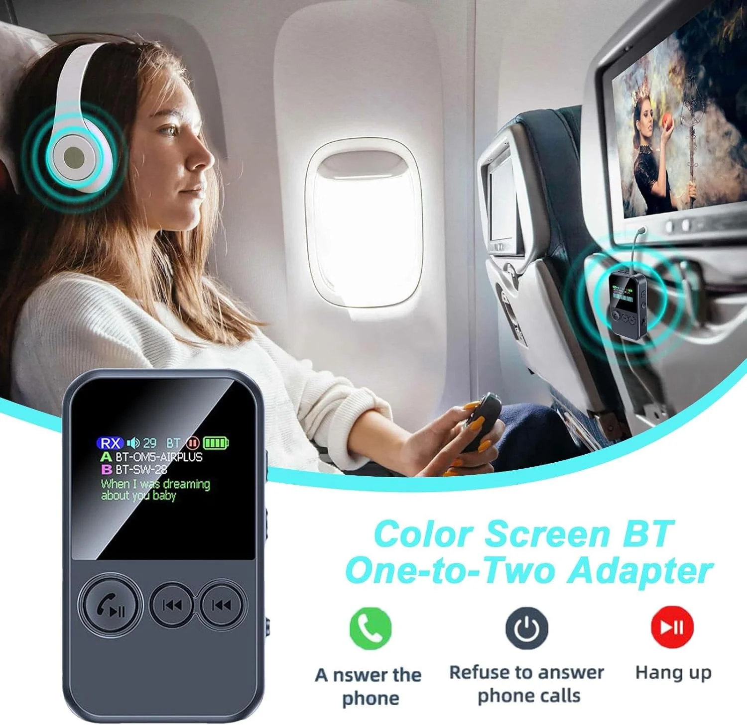 پخش کننده موسیقی - مبدل صفحه رنگی - فرستنده گیرنده بی سیم، برای بلندگو، استریو ماشین، مسافرت در فضای باز، تبلت ها، هدست ها، تلفن های همراه، کودکان، مردان، زنان