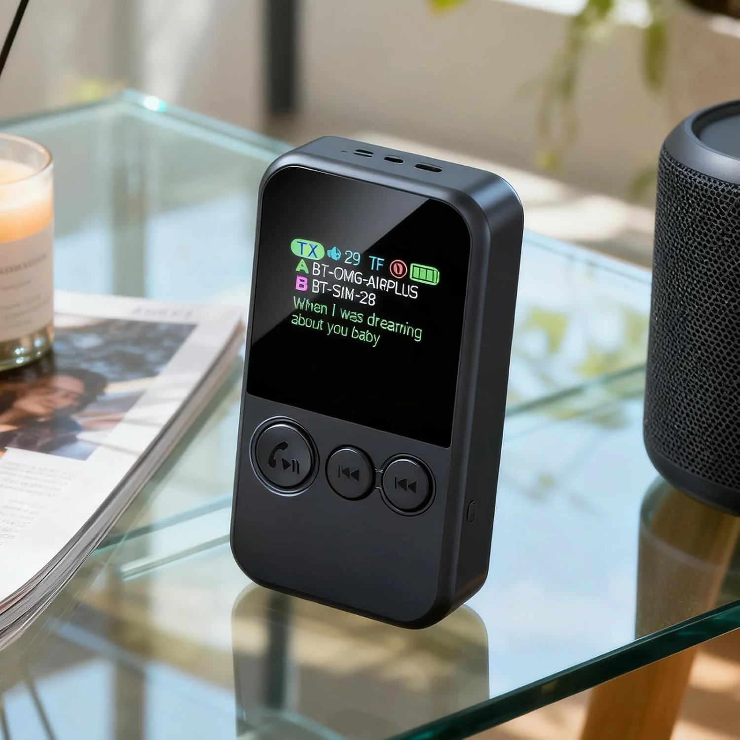 پخش کننده موسیقی - مبدل صفحه رنگی - فرستنده گیرنده بی سیم، برای بلندگو، استریو ماشین، مسافرت در فضای باز، تبلت ها، هدست ها، تلفن های همراه، کودکان، مردان، زنان