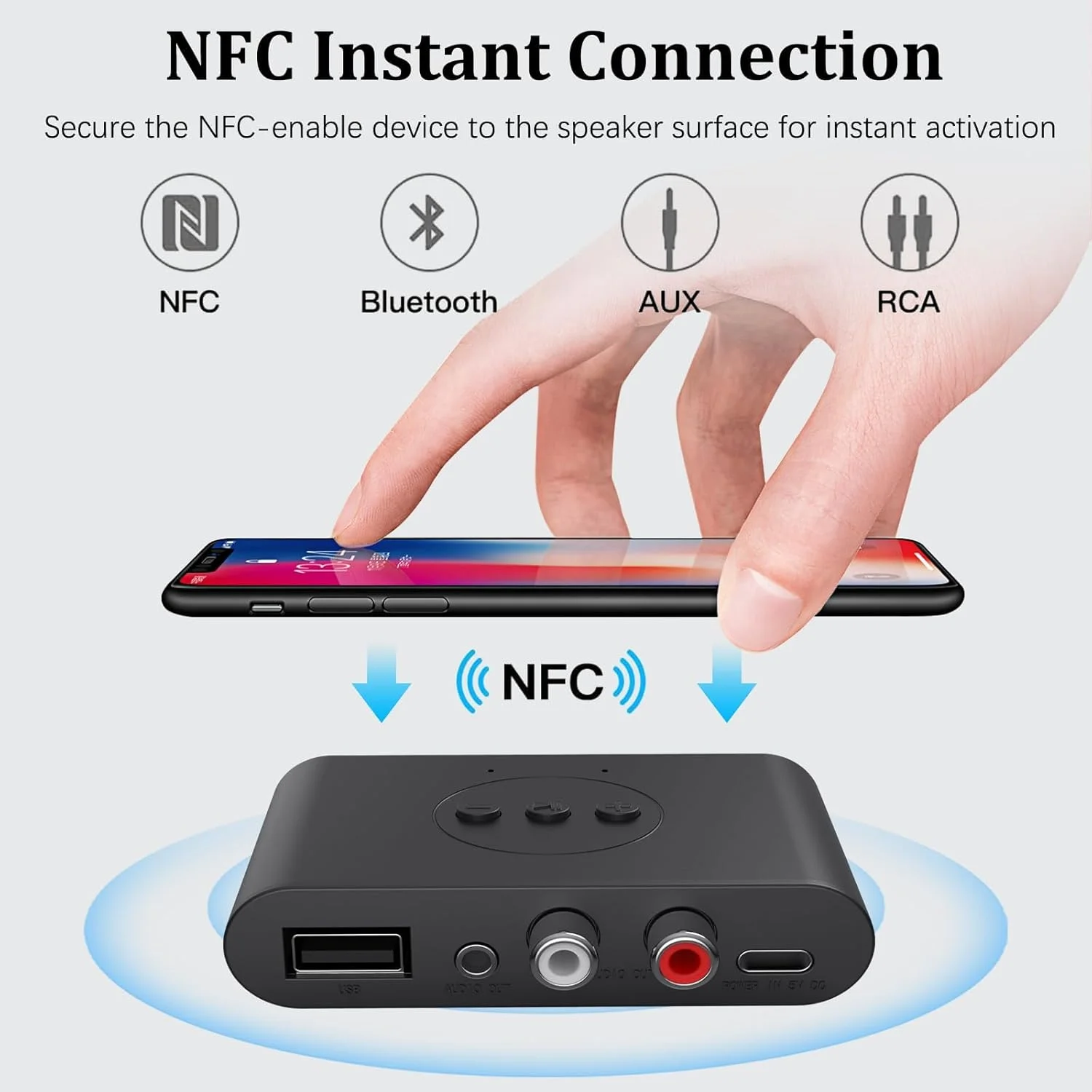 گیرنده صوتی بلوتوثی NALACAL با NFC، آداپتور صوتی بیسیم بلوتوث 5.2 برای استریو خانگی/استریو خودرو/گیرنده AV/هدفون/بلندگو، تماسهای هندزفری، آداپتور صوتی جک 3.5 میلیمتری RCA AUX گیرنده صوتی بلوتوثی NALACAL با NFC، آداپتور صوتی بیسیم بلوتوث 5.2 برای استریو خانگی/استریو خودرو/گیرنده AV/هدفون/بلندگو، تماسهای هندزفری، آداپتور صوتی جک 3.5 میلیمتری RCA AUX