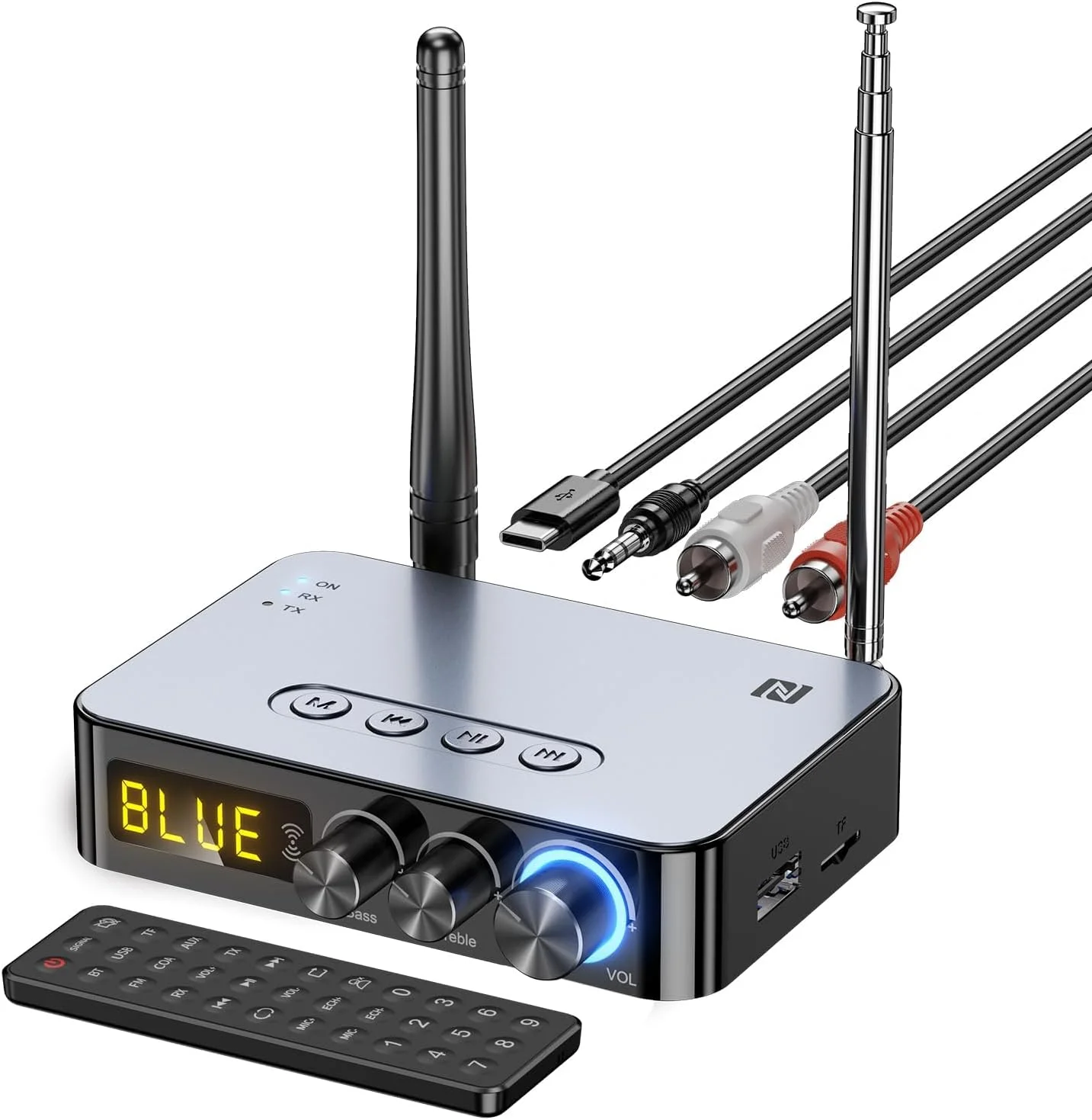 گیرنده بلوتوث 5.1 NALACAL برای استریو خانگی، 4 در 1 (همراه با ریموت کنترل) برای تلویزیون استریو خانگی، آداپتور صوتی بی سیم HiFi با اتصال AUX 3.5 میلی متری، RCA، میکروفون 6.5 میلی متری، رادیو FM، آداپتور صوتی NFC با تاخیر کم گیرنده بلوتوث 5.1 NALACAL برای استریو خانگی، 4 در 1 (همراه با ریموت کنترل) برای تلویزیون استریو خانگی، آداپتور صوتی بی سیم HiFi با اتصال AUX 3.5 میلی متری، RCA، میکروفون 6.5 میلی متری، رادیو FM، آداپتور صوتی NFC با تاخیر کم