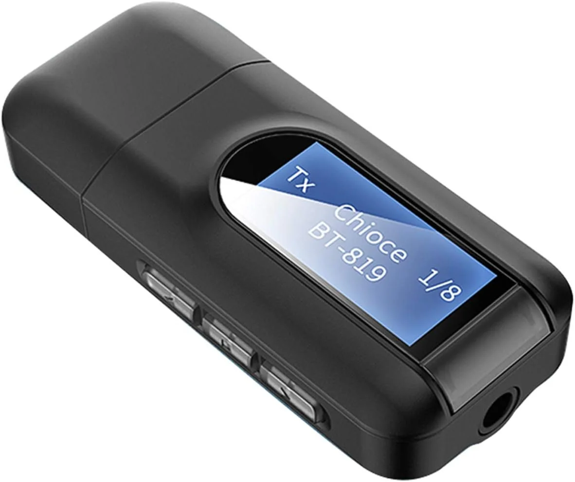 آداپتور صوتی، فرستنده گیرنده USB 5.0 دو در یک با صفحه نمایش LCD استریو AUX 3.5 میلی متری برای رایانه شخصی، تلویزیون، ماشین، هدفون، آداپتور بی سیم آداپتور صوتی، فرستنده گیرنده USB 5.0 دو در یک با صفحه نمایش LCD استریو AUX 3.5 میلی متری برای رایانه شخصی، تلویزیون، ماشین، هدفون، آداپتور بی سیم