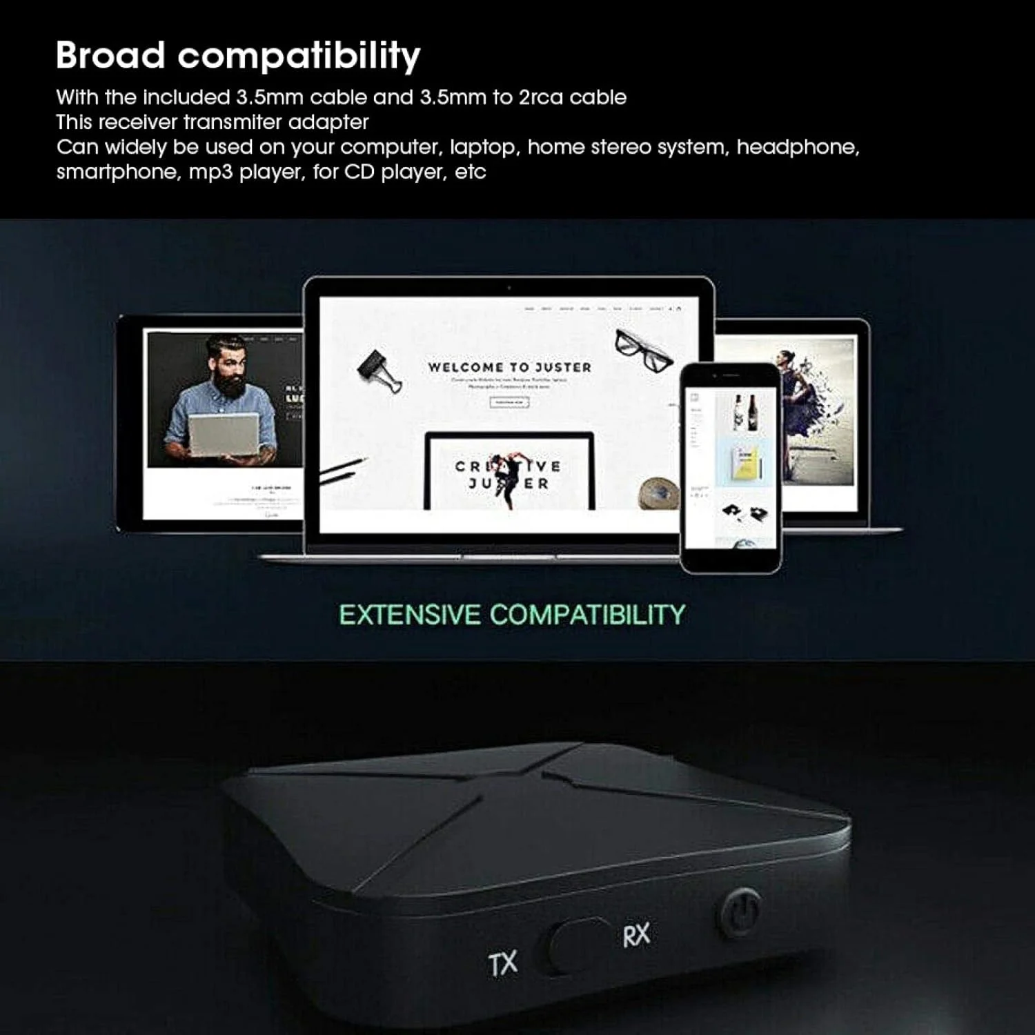 آداپتور فرستنده/گیرنده صوتی بلوتوث 4.2 Goshyda، طراحی 2 در 1 با حالت های دوگانه TX RX برای آداپتور صوتی RCA به 3.5 میلی متری