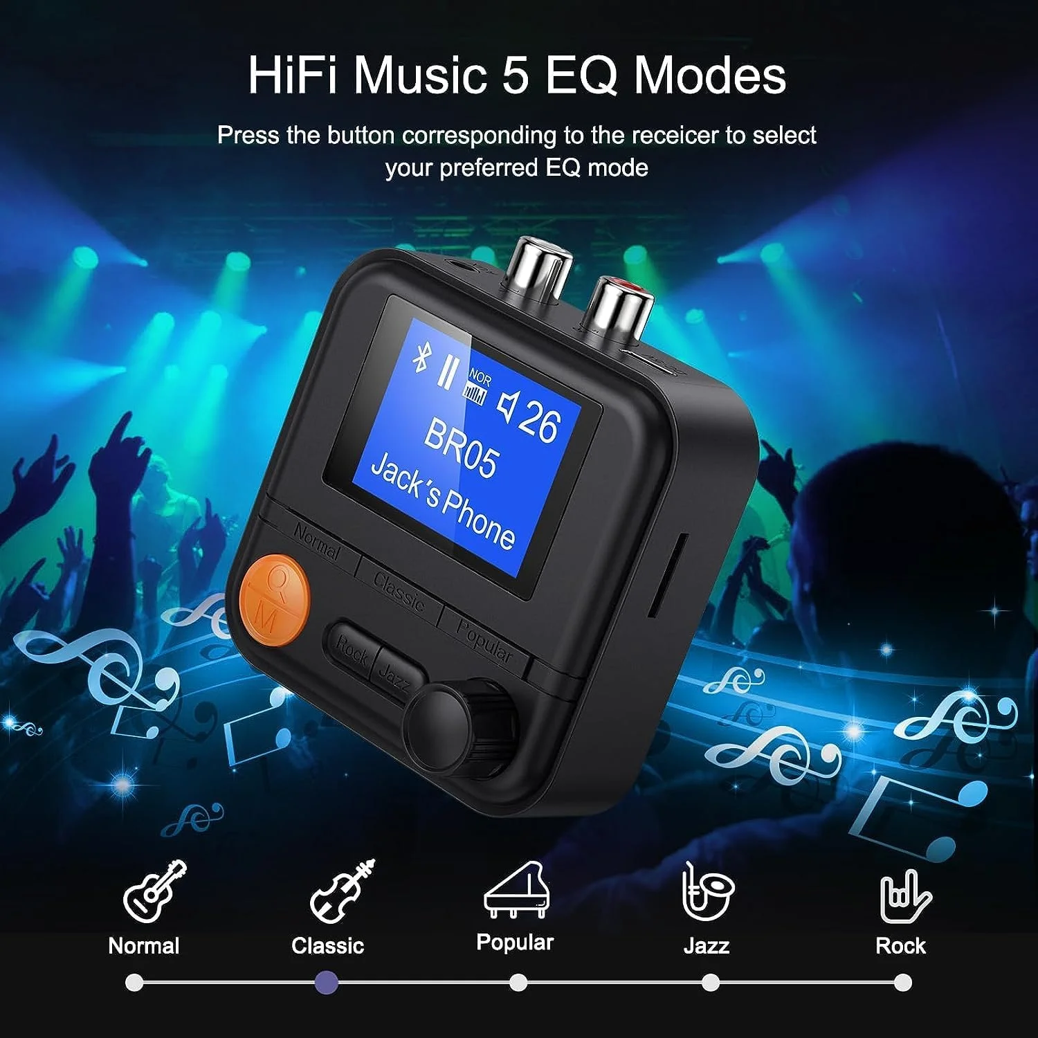 فرستنده گیرنده بلوتوث 5.2 Excefore، آداپتور صوتی بلوتوث HiFi با نمایشگر، آداپتور صوتی بی سیم برای سیستم صوتی پخش موسیقی، هدفون، تلویزیون، پشتیبانی از کارت TF / خروجی RCA / AUX 3.5 میلی متری