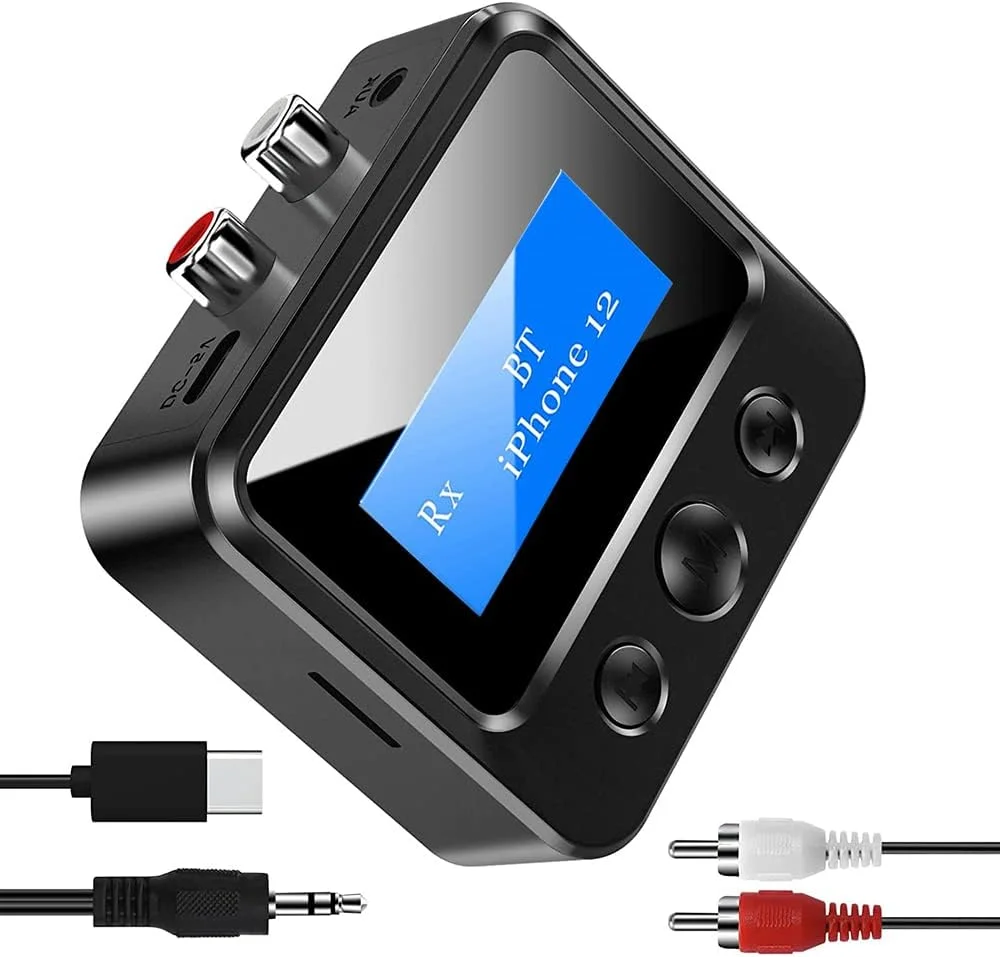 فرستنده گیرنده بلوتوث Exrp - گیرنده صوتی بلوتوث 5.0 با نمایشگر، آداپتور صوتی بی سیم برای استریو خانگی/هدفون/بلندگو/سینمای خانگی/تلویزیون/رایانه شخصی/خودرو، با خروجی کارت TF/RCA/3.5mm/AUX فرستنده گیرنده بلوتوث Exrp - گیرنده صوتی بلوتوث 5.0 با نمایشگر، آداپتور صوتی بی سیم برای استریو خانگی/هدفون/بلندگو/سینمای خانگی/تلویزیون/رایانه شخصی/خودرو، با خروجی کارت TF/RCA/3.5mm/AUX