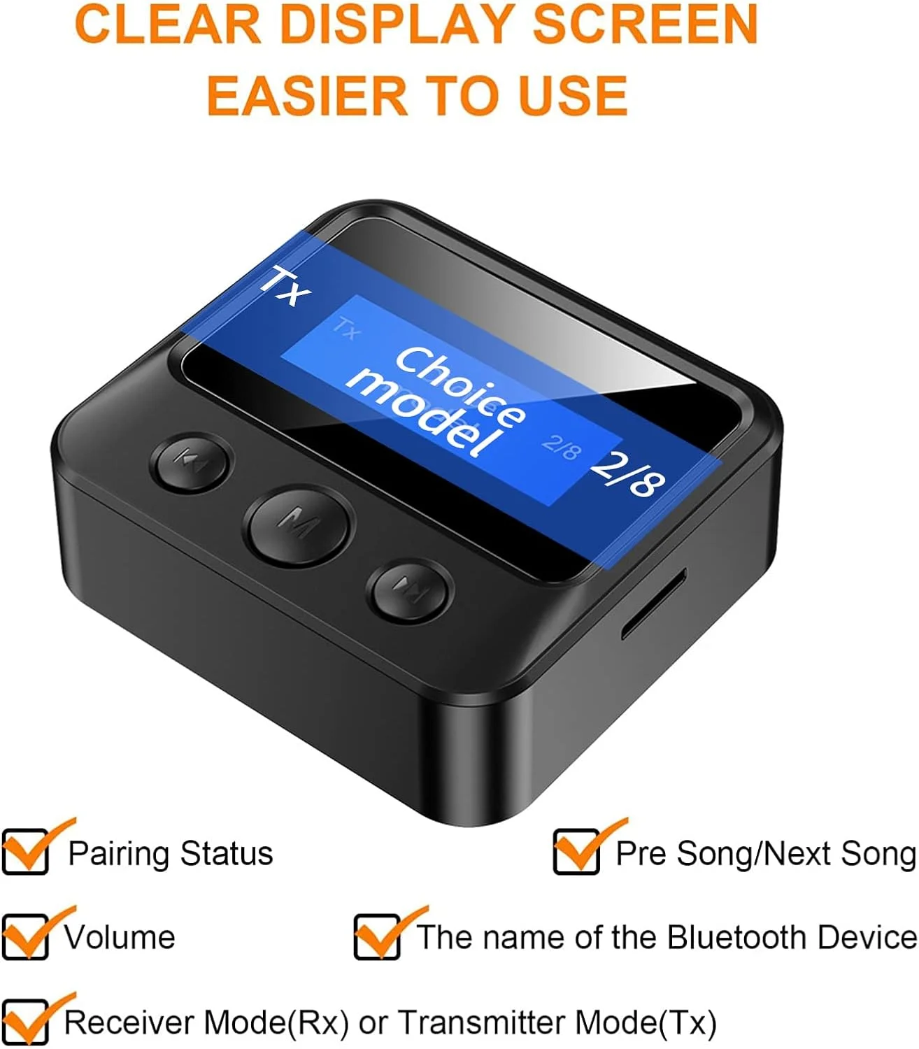 فرستنده گیرنده بلوتوث Exrp - گیرنده صوتی بلوتوث 5.0 با نمایشگر، آداپتور صوتی بی سیم برای استریو خانگی/هدفون/بلندگو/سینمای خانگی/تلویزیون/رایانه شخصی/خودرو، با خروجی کارت TF/RCA/3.5mm/AUX