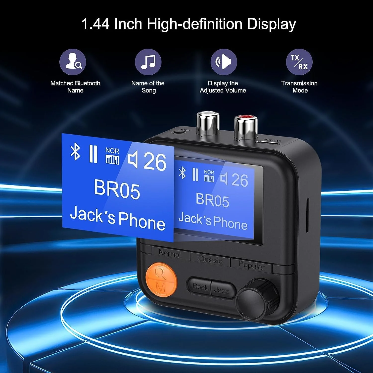 فرستنده گیرنده بلوتوث 5.2 Excefore، آداپتور صوتی بلوتوث HiFi با نمایشگر، آداپتور صوتی بی سیم برای سیستم صوتی پخش موسیقی، هدفون، تلویزیون، پشتیبانی از کارت TF / خروجی RCA / AUX 3.5 میلی متری