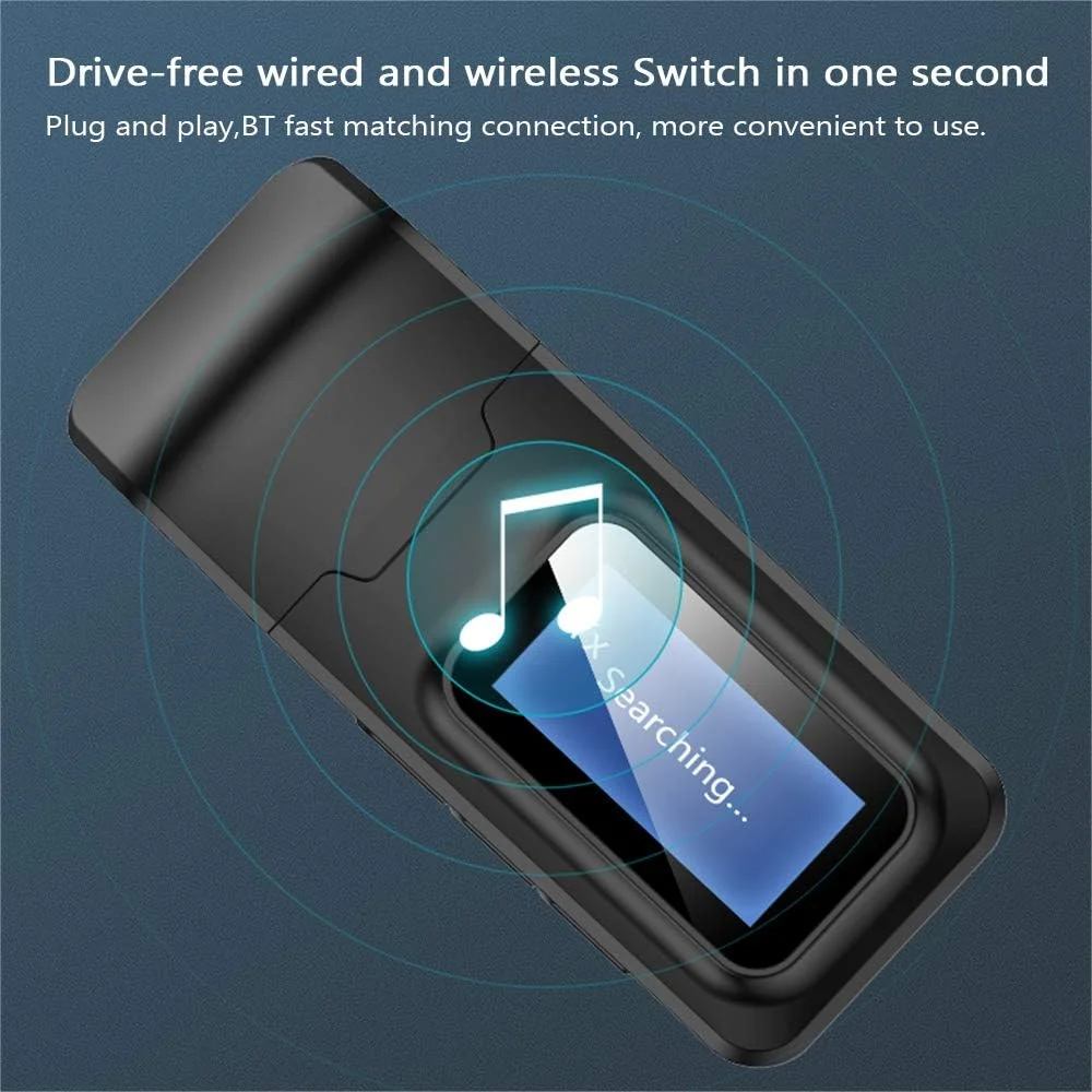 آداپتور بی سیم Eacam BT 5.0 فرستنده گیرنده صدا جک 3.5 میلی متری AUX دانگل USB BT 2 در 1 با صفحه نمایش LCD برای تلویزیون و کامپیوتر