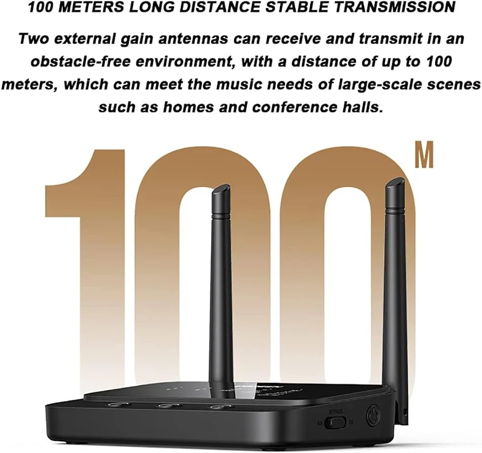 فرستنده و گیرنده بلوتوث 5.0 BREAUX، آداپتور صوتی بلوتوث AptX با تأخیر کم، اسپلیتر سیمی و بی سیم، Optical RCA AUX 3.5mm، برد بلند 100 متری