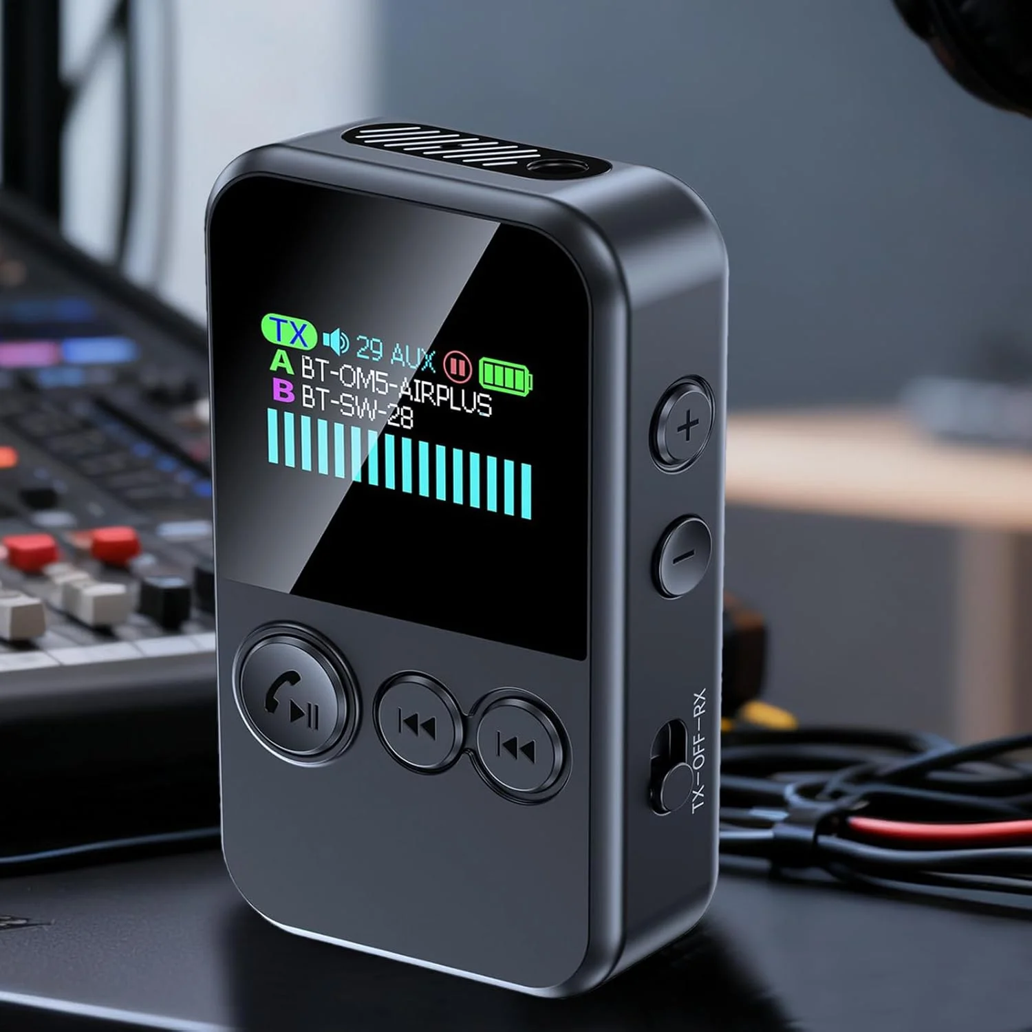 پخش کننده موسیقی دیجیتال، مبدل HD با صفحه نمایش رنگی، فرستنده و گیرنده بی سیم | برای بلندگو، استریو ماشین، مسافرت در فضای باز، کار، تبلت، هدست، تلفن همراه، کودکان، مردان، زنان