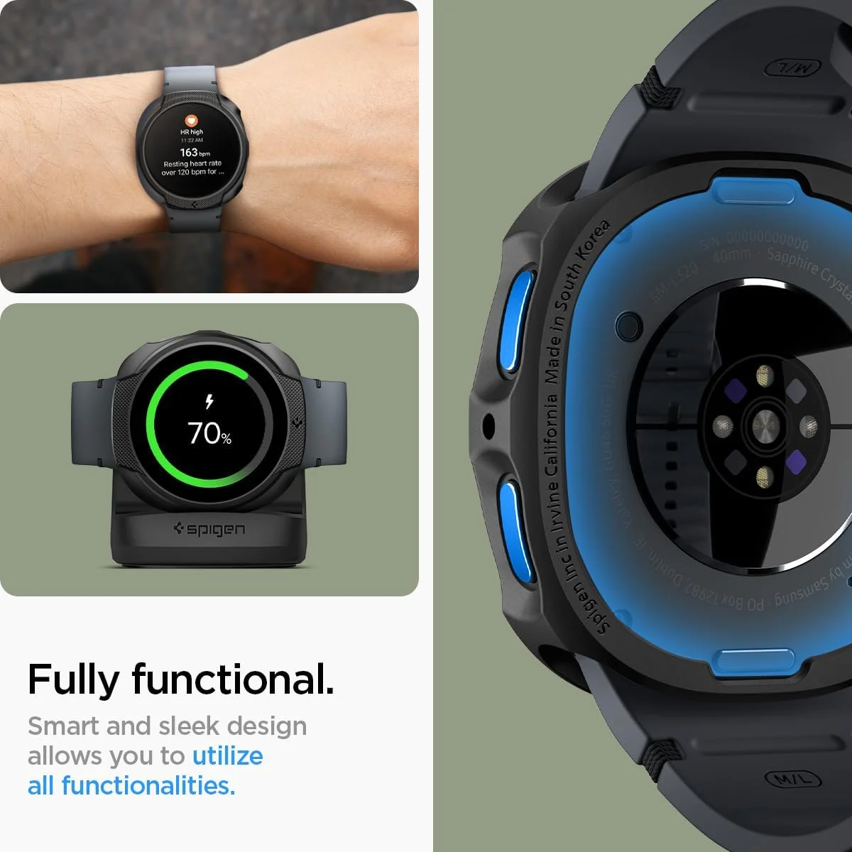 کاور TPU سبک وزن و منعطف Spigen Liquid Air برای ساعت هوشمند سامسونگ گلکسی واچ 8 سایز 44 میلی‌متر (2025) - مشکی مات