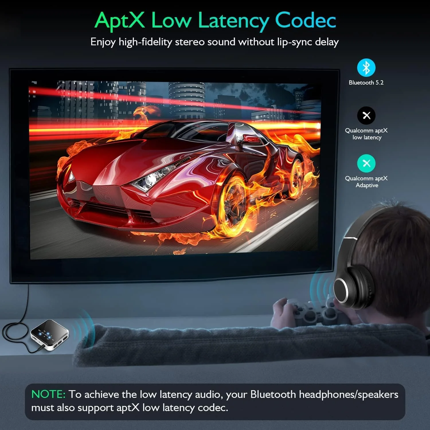 فرستنده گیرنده بلوتوث 5.2 برای اتصال تلویزیون به هدفون/بلندگوهای بی سیم، آداپتور صوتی AUX 3.5 میلی متری بی سیم APTX Adaptive/HD/Low Latency برای کامپیوتر، خودرو، باشگاه، سیستم استریو خانگی، 15 ساعت پخش فرستنده گیرنده بلوتوث 5.2 برای اتصال تلویزیون به هدفون/بلندگوهای بی سیم، آداپتور صوتی AUX 3.5 میلی متری بی سیم APTX Adaptive/HD/Low Latency برای کامپیوتر، خودرو، باشگاه، سیستم استریو خانگی، 15 ساعت پخش