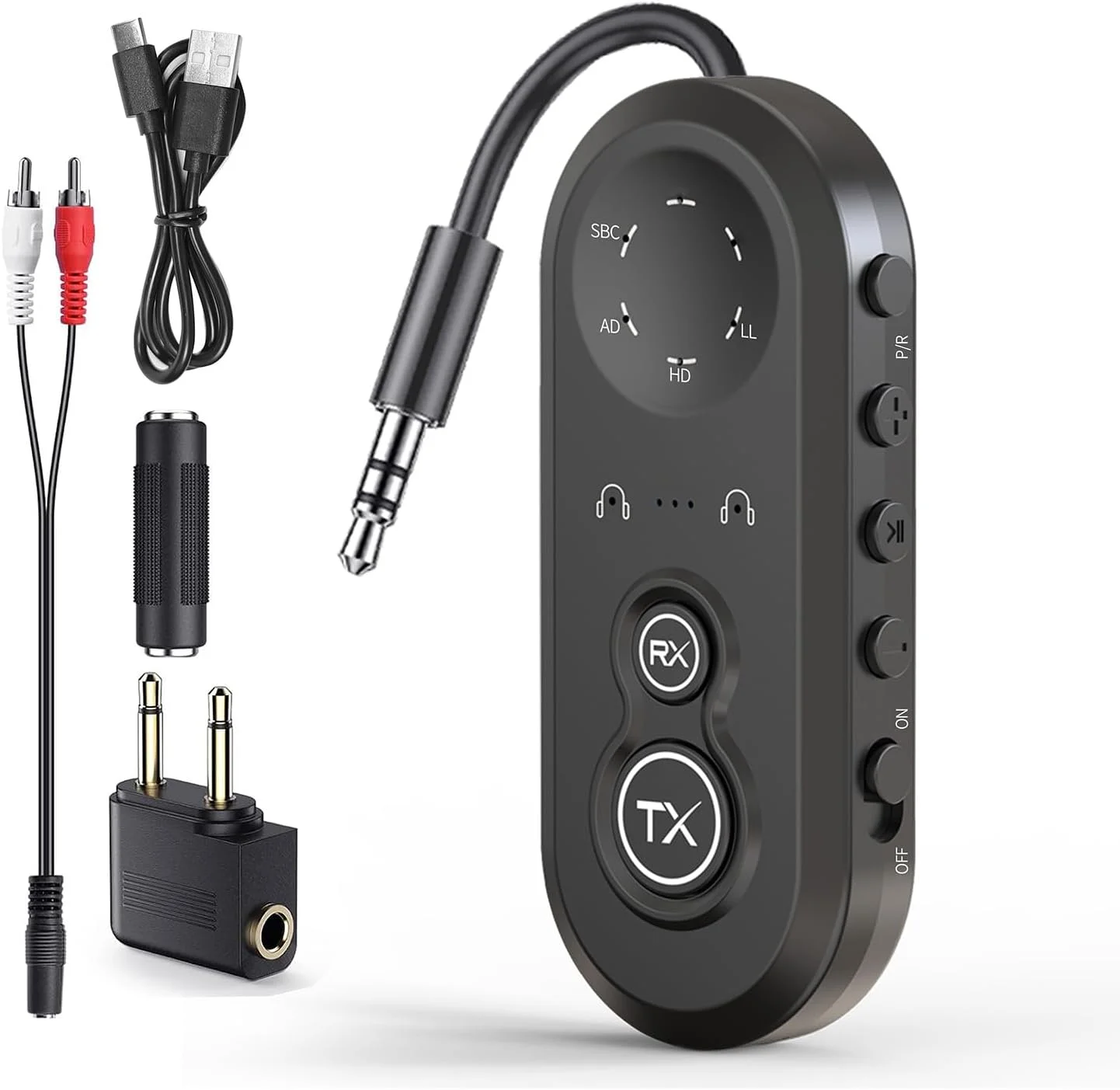 فرستنده گیرنده بلوتوث 5.4 برای 2 ایرپاد یا هدفون، آداپتور بلوتوث هواپیما با aptX تاخیر کم، 20 ساعت پخش، جک AUX صوتی 3.5 میلی متری برای پرواز، تلویزیون، کامپیوتر، باشگاه، تبلت، استریو ماشین فرستنده گیرنده بلوتوث 5.4 برای 2 ایرپاد یا هدفون، آداپتور بلوتوث هواپیما با aptX تاخیر کم، 20 ساعت پخش، جک AUX صوتی 3.5 میلی متری برای پرواز، تلویزیون، کامپیوتر، باشگاه، تبلت، استریو ماشین