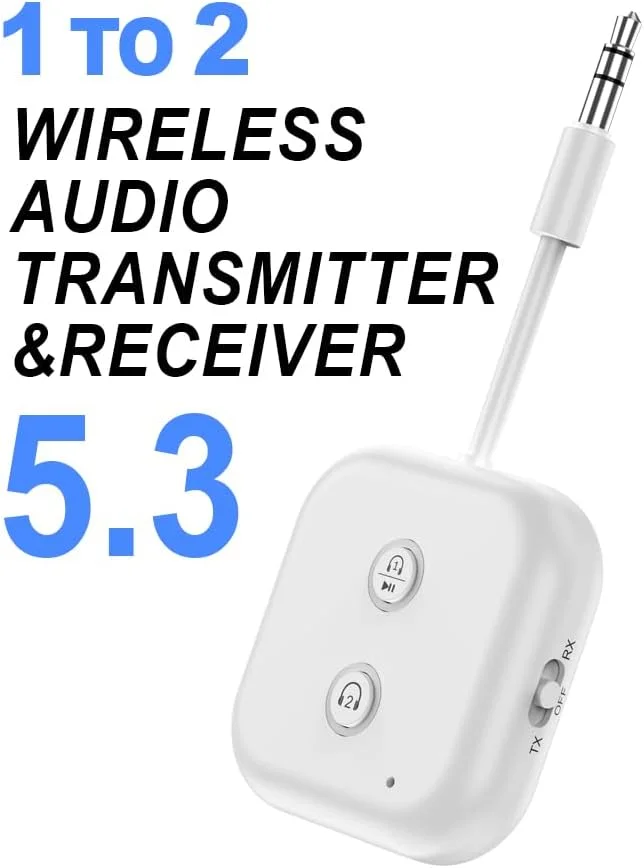 فرستنده و گیرنده بلوتوث 5.3 برای اتصال به 2 هدفون، آداپتور صوتی AUX 3.5 میلی متری با اتصال دوگانه، آداپتور صوتی فرستنده بلوتوث بی سیم 2 در 1 برای تلویزیون داخل پرواز، هواپیما، باشگاه، ماشین، کامپیوتر فرستنده و گیرنده بلوتوث 5.3 برای اتصال به 2 هدفون، آداپتور صوتی AUX 3.5 میلی متری با اتصال دوگانه، آداپتور صوتی فرستنده بلوتوث بی سیم 2 در 1 برای تلویزیون داخل پرواز، هواپیما، باشگاه، ماشین، کامپیوتر