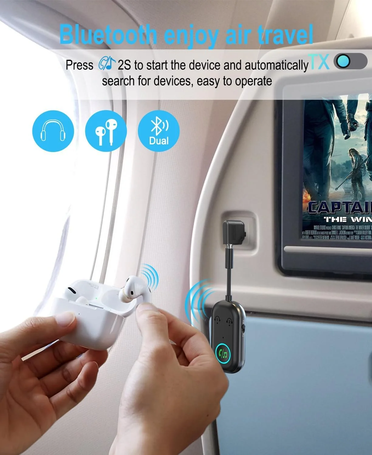 فرستنده و گیرنده بلوتوث 5.3، آداپتور بلوتوث 2 در 1 برای هواپیما، فرستنده برای هدفون، تلویزیون، استریو خانگی، بلندگوها، ماشین، اتصال بلوتوث دوگانه فرستنده و گیرنده بلوتوث 5.3، آداپتور بلوتوث 2 در 1 برای هواپیما، فرستنده برای هدفون، تلویزیون، استریو خانگی، بلندگوها، ماشین، اتصال بلوتوث دوگانه