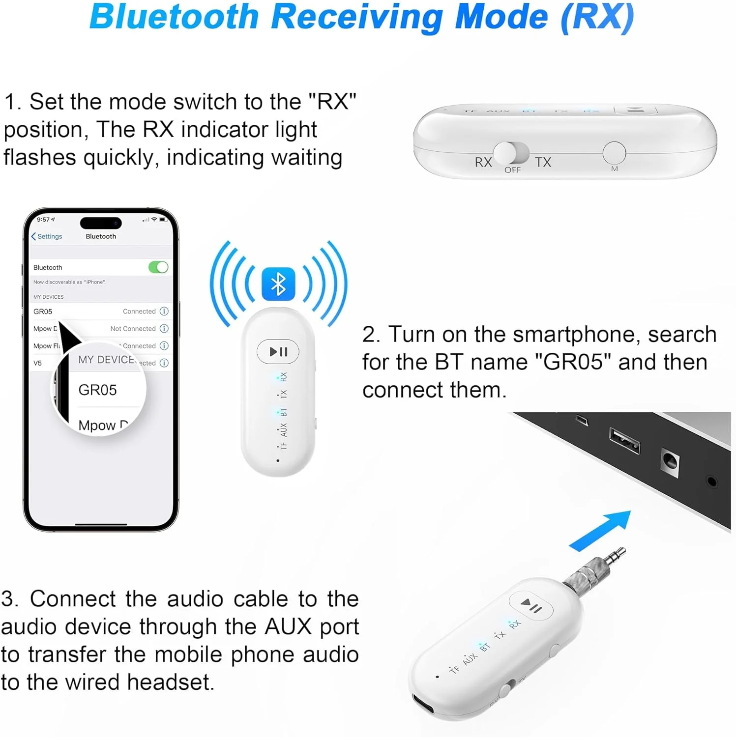 فرستنده و گیرنده بلوتوث، بلوتوث بیسیم 2 در 1 هواپیما، آداپتور بلوتوث بیسیم AUX برای همه هدفونها، گیرنده صوتی Plug and Play برای تلویزیون، کامپیوتر، هدفون، بلندگوها و سیستمهای استریو فرستنده و گیرنده بلوتوث، بلوتوث بیسیم 2 در 1 هواپیما، آداپتور بلوتوث بیسیم AUX برای همه هدفونها، گیرنده صوتی Plug and Play برای تلویزیون، کامپیوتر، هدفون، بلندگوها و سیستمهای استریو