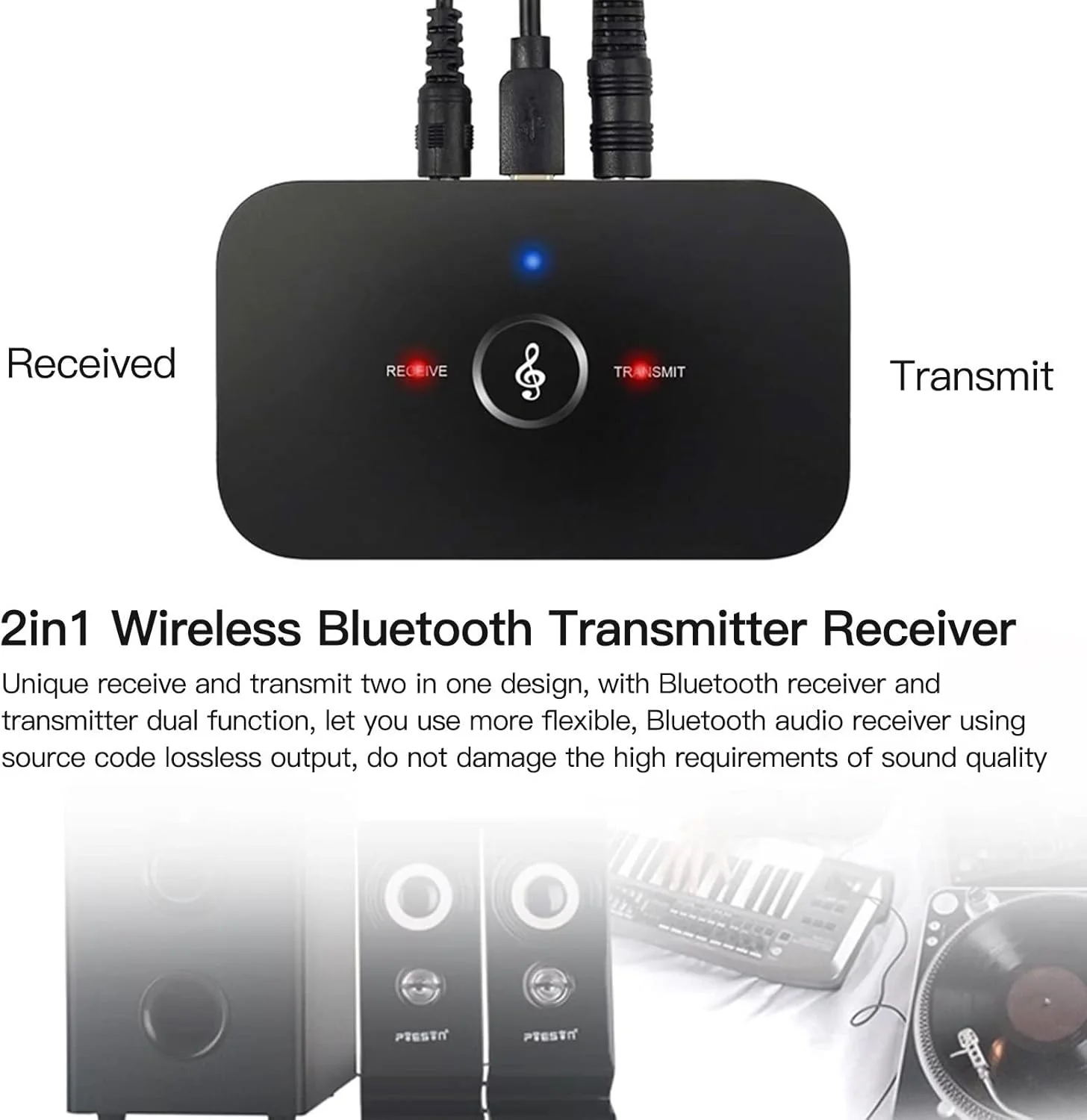 آداپتور صوتی بلوتوثی 2 در 1، گیرنده و فرستنده بی سیم RCA به AUX 3.5 میلی متری آداپتور صوتی بلوتوثی 2 در 1، گیرنده و فرستنده بی سیم RCA به AUX 3.5 میلی متری