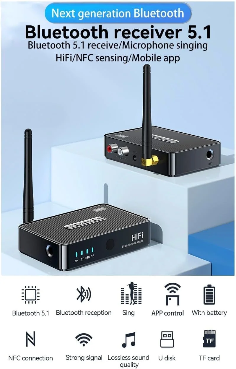 گیرنده و آداپتور بلوتوث 5.1 برای سیستم صوتی پخش موسیقی HiFi - استریو بی سیم AUX RCA برای تلفن های هوشمند، تبلت ها و بلندگوها گیرنده و آداپتور بلوتوث 5.1 برای سیستم صوتی پخش موسیقی HiFi - استریو بی سیم AUX RCA برای تلفن های هوشمند، تبلت ها و بلندگوها