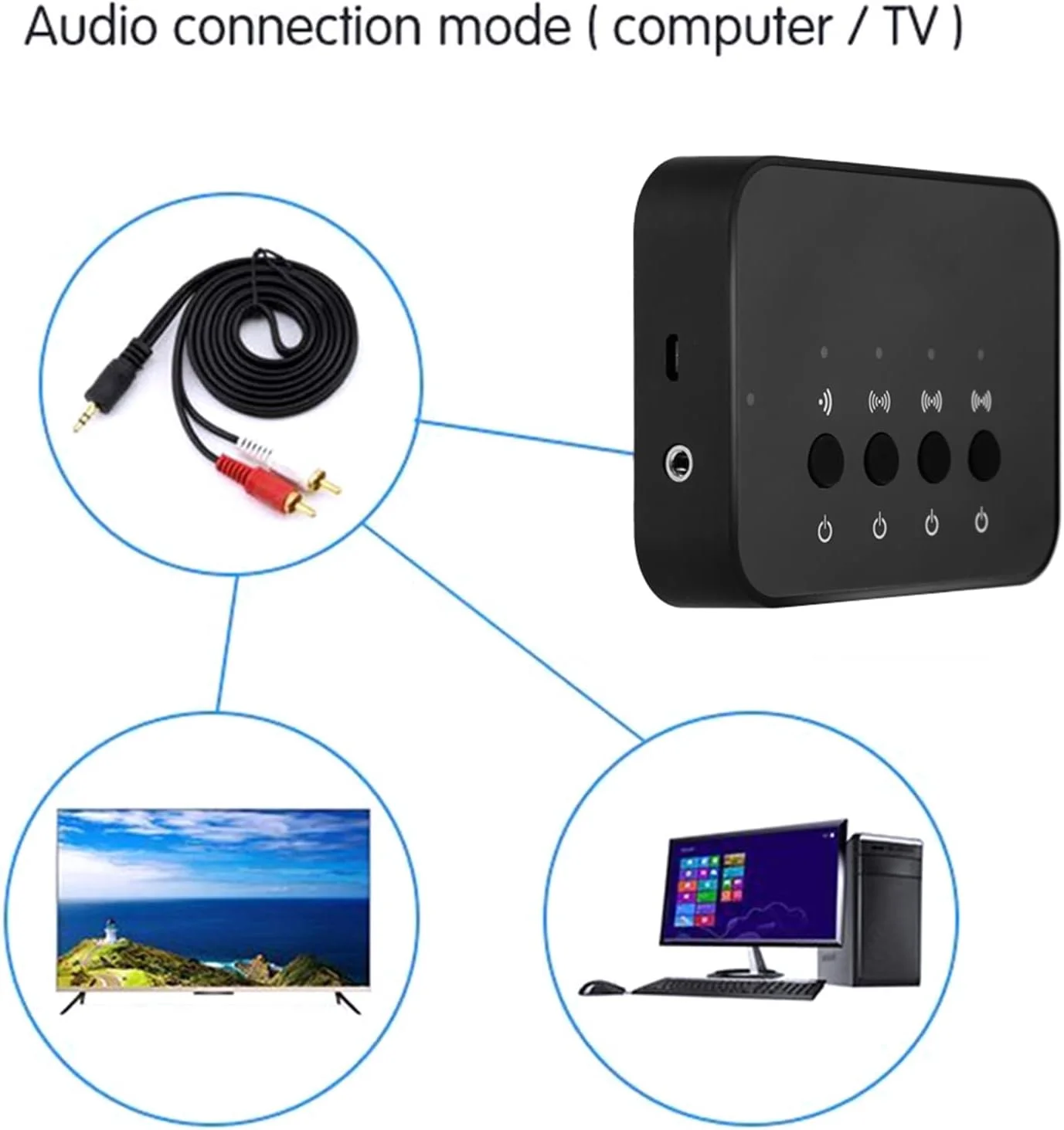 اسپلیتر بلوتوث BW-107، آداپتور صوتی بلوتوث 1 ورودی 3 خروجی بلوتوث 4.0 فرستنده گیرنده آداپتور صوتی استریو بی سیم اتصال سیمی/بی سیم 3.5 میلی متری برای بلندگوهای خانگی/تلویزیون/تلفن اسپلیتر بلوتوث BW-107، آداپتور صوتی بلوتوث 1 ورودی 3 خروجی بلوتوث 4.0 فرستنده گیرنده آداپتور صوتی استریو بی سیم اتصال سیمی/بی سیم 3.5 میلی متری برای بلندگوهای خانگی/تلویزیون/تلفن