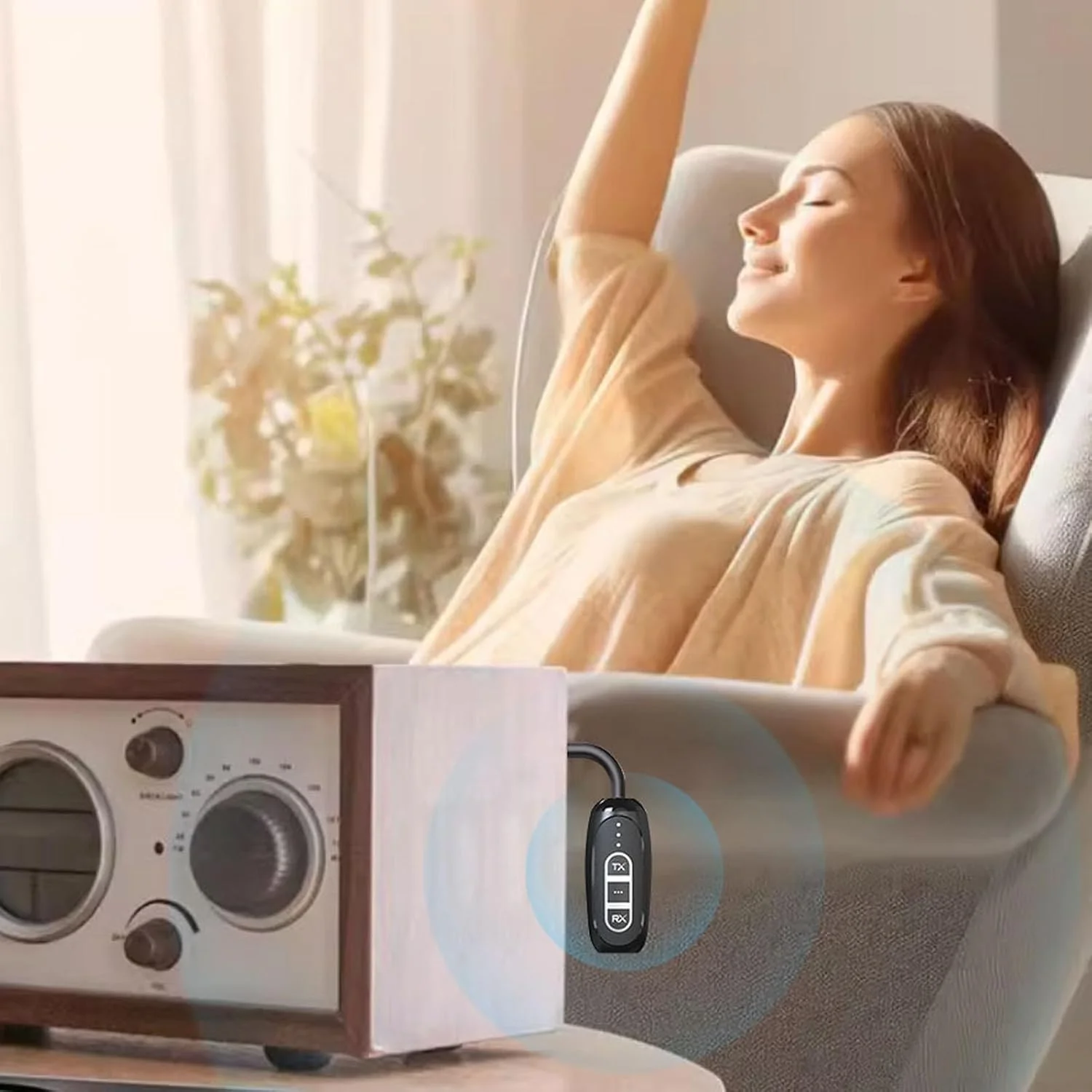 فرستنده صوتی بی‌سیم با شارژ USB Type C، آداپتور گیرنده صوتی، تأخیر کم، جک چرخشی