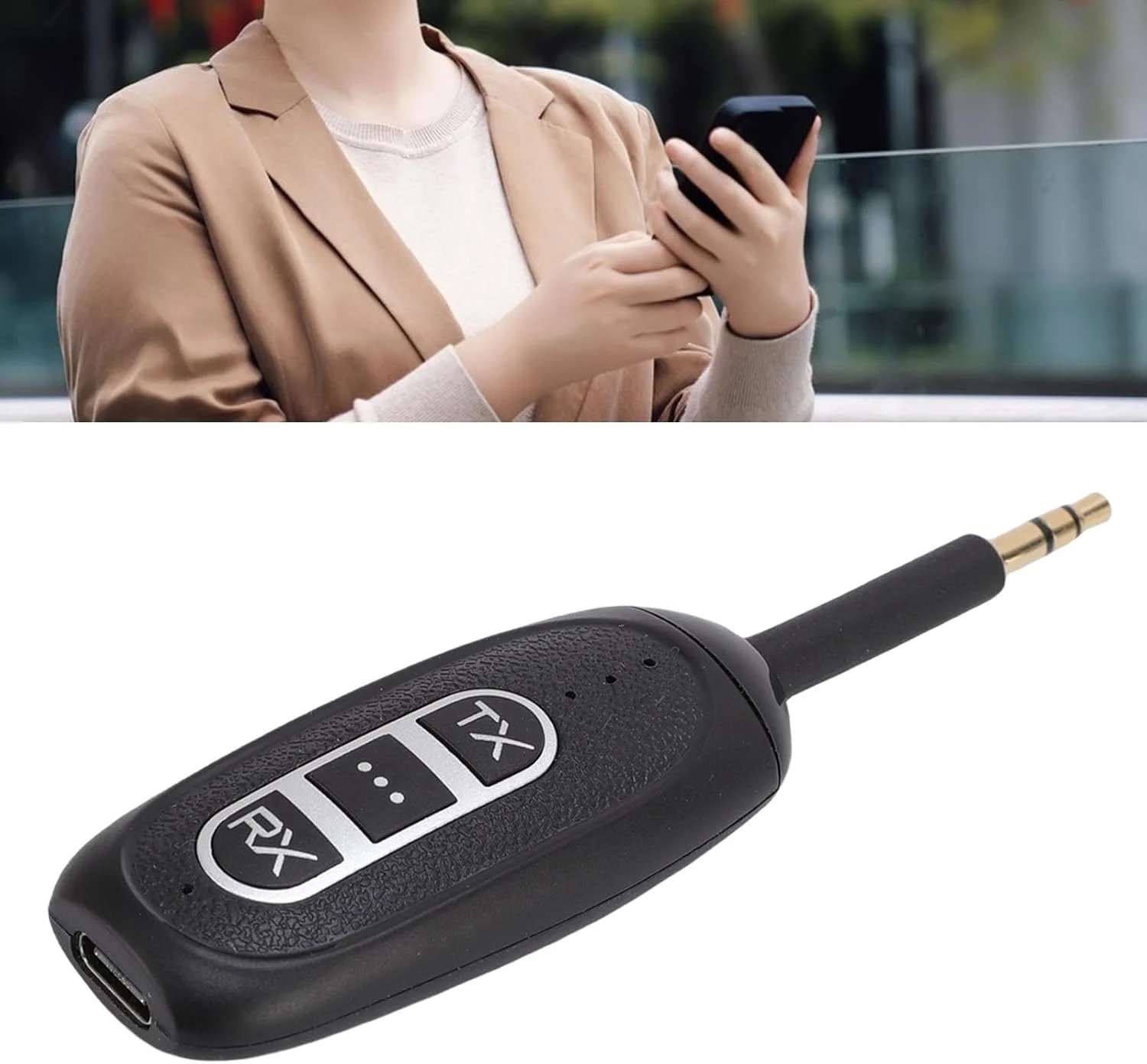 فرستنده صوتی بی‌سیم با شارژ USB Type C، آداپتور گیرنده صوتی، تأخیر کم، جک چرخشی