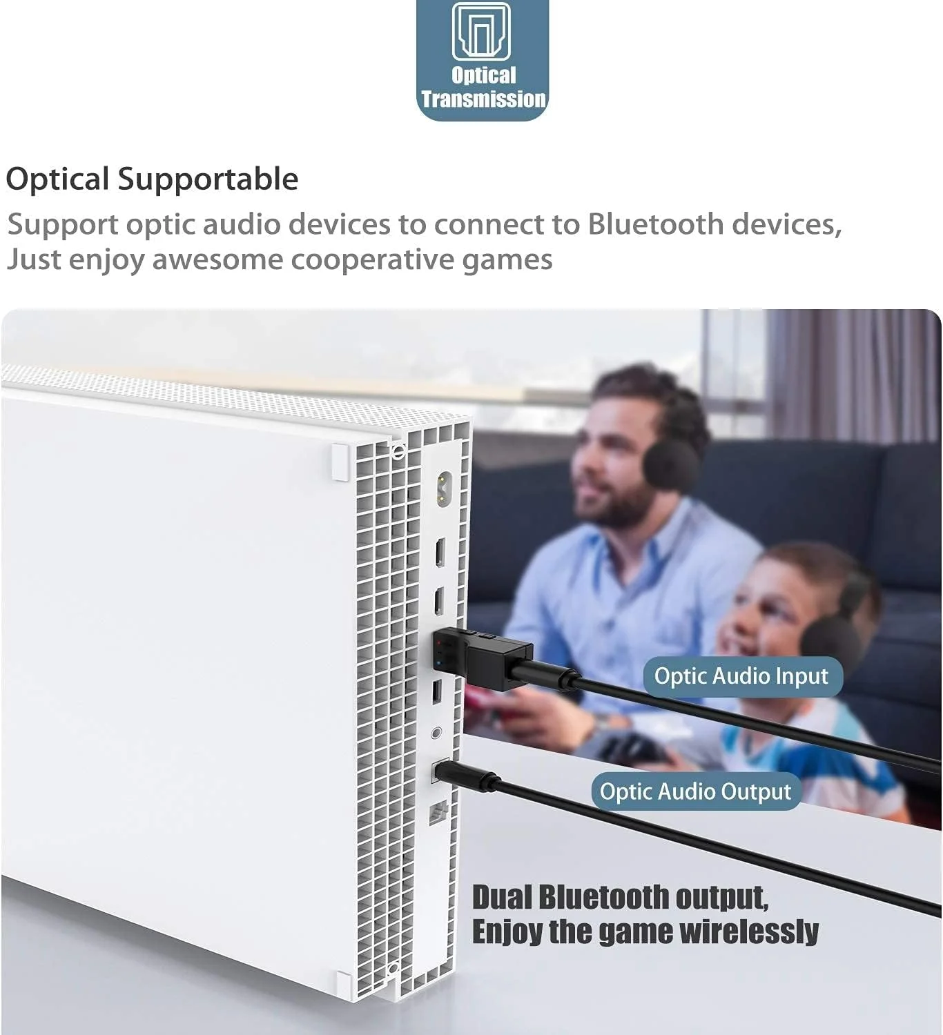 فرستنده گیرنده بلوتوث 5.0 USB آزونی (اپتیکال)، آداپتور صوتی بی سیم با تأخیر کم، آداپتور AUX بلوتوث قابل شارژ برای تلویزیون، کامپیوتر، ماشین/سیستم استریو خانگی، بلندگوها، 2 دستگاه به طور همزمان