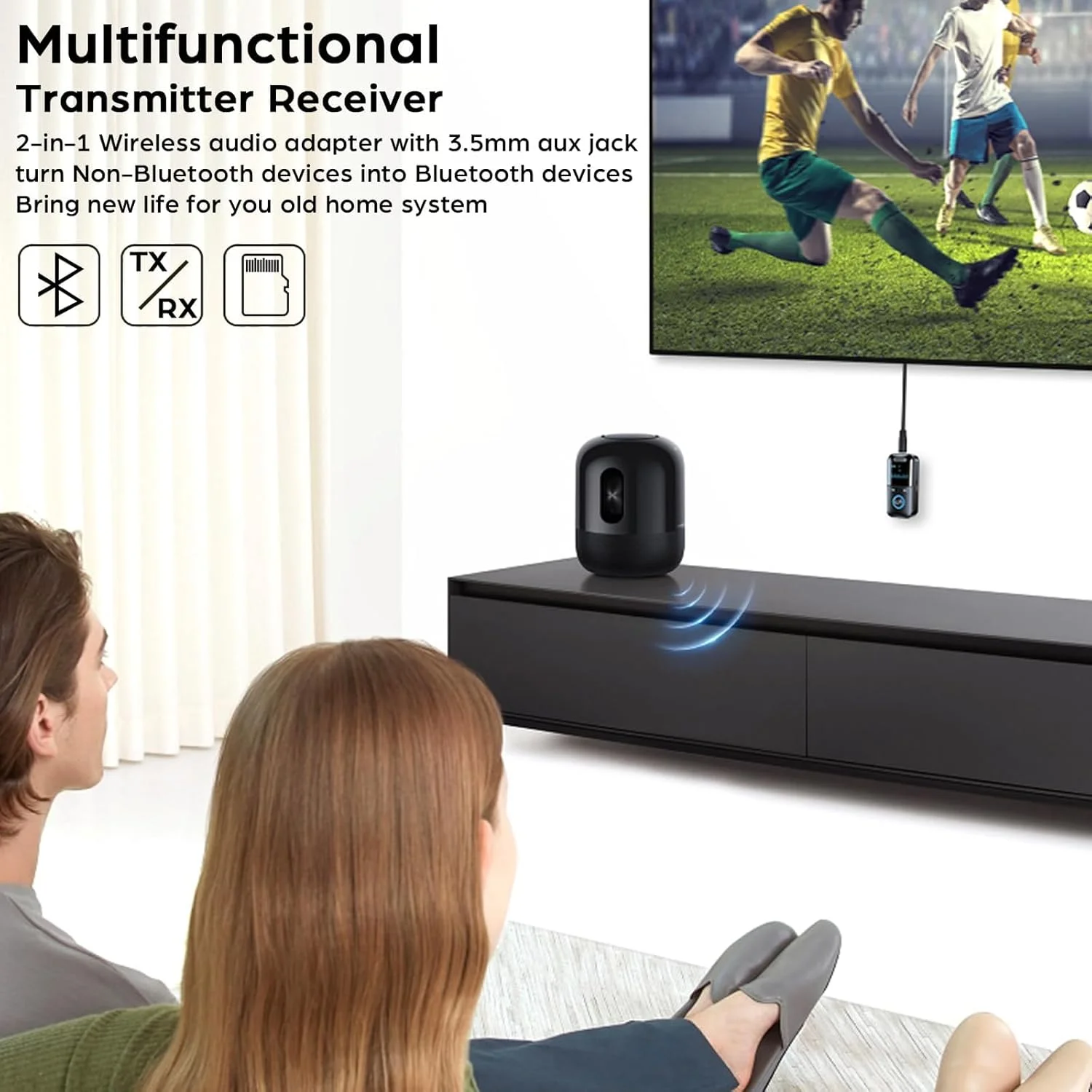 فرستنده و گیرنده بلوتوث 5.4 Azonee، آداپتور AUX مینی قابل حمل 3.5 میلی متری با نمایشگر LED برای تلویزیون، رایانه شخصی، هدفون، خودرو و استریو خانگی، پشتیبانی از کارت TF